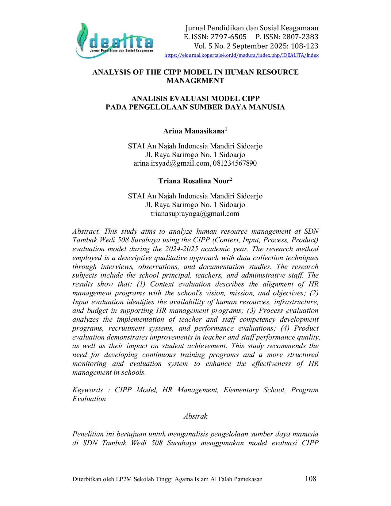 JURIS Analisis Evaluasi Model Cipp Pada Pengelolaan Sumber Daya Manusia