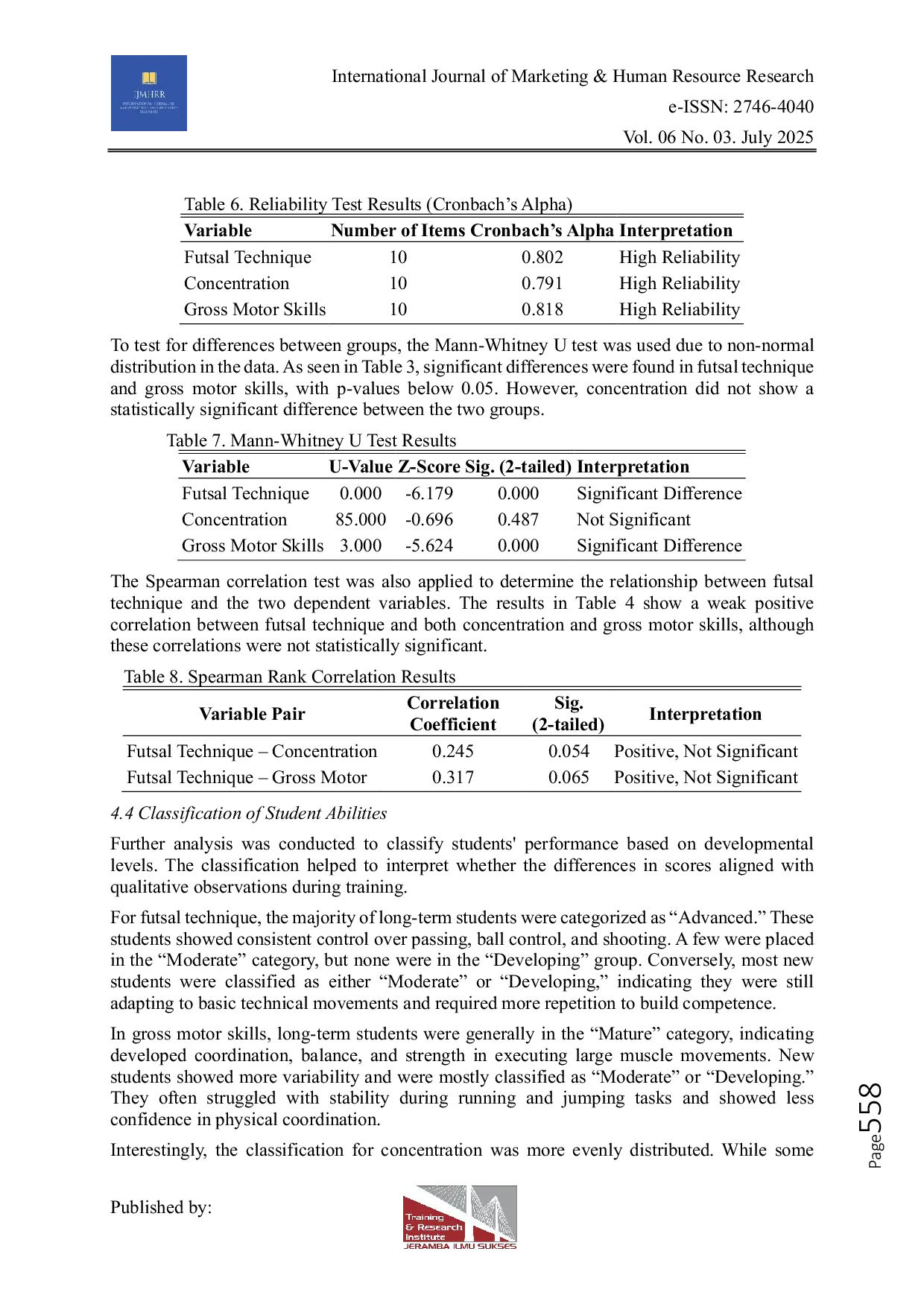 JURIS A Comparative Study of Futsal Training Techniques on Concentration and Gross Motor Skills in New and Long Term Students at MR Futsal Academy Aged 4 7 Years