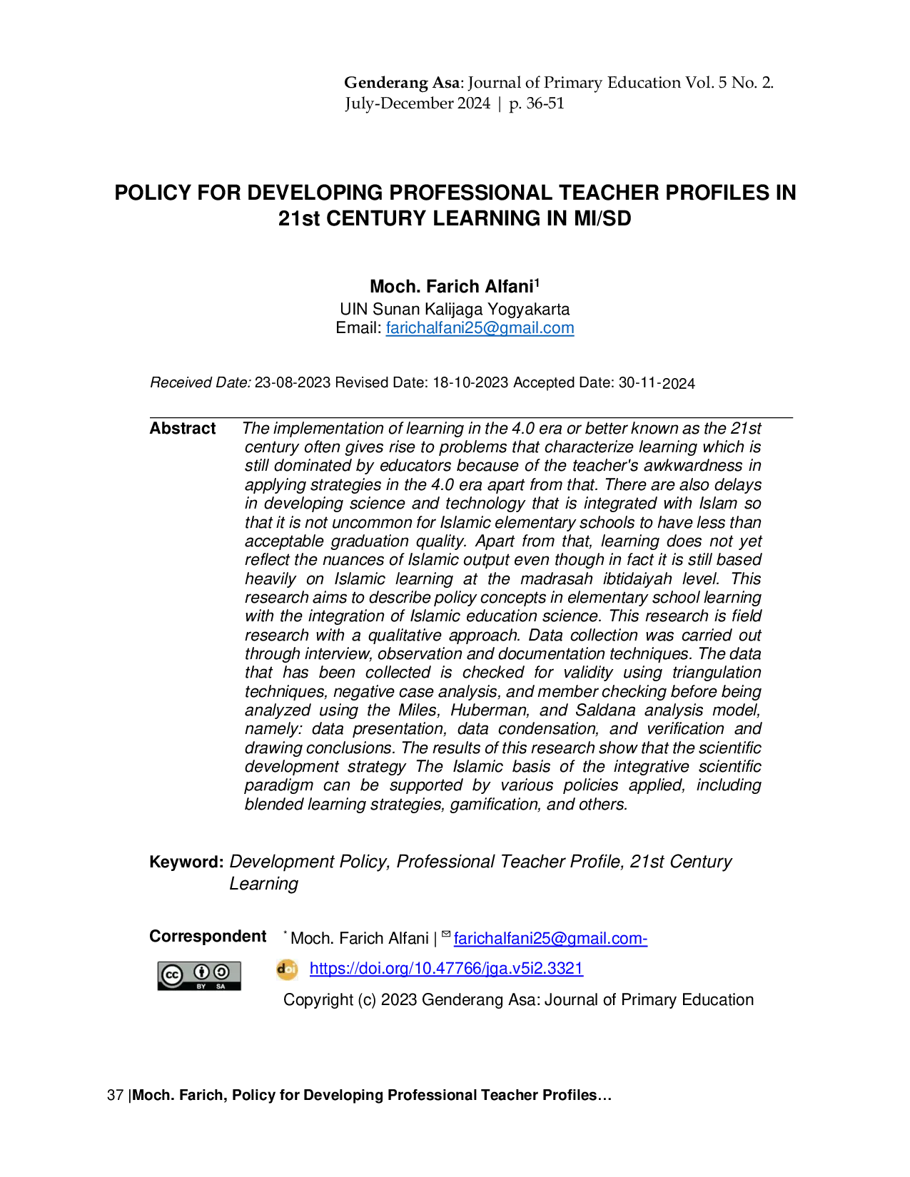 JURIS Policy for Developing Professional Teacher Profiles in 21st Century Learning in MI SD