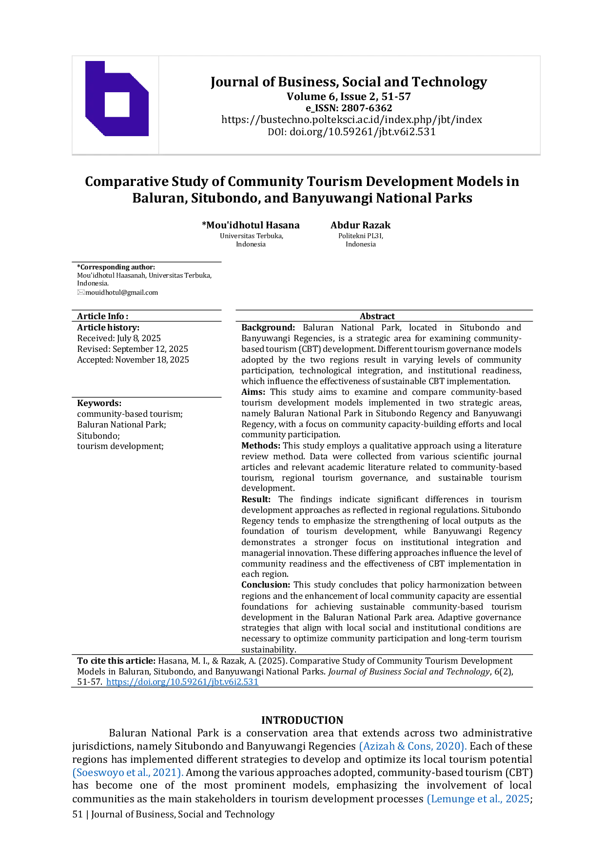 JURIS Comparative Study of Community Tourism Development Models in Baluran Situbondo and Banyuwangi National Parks