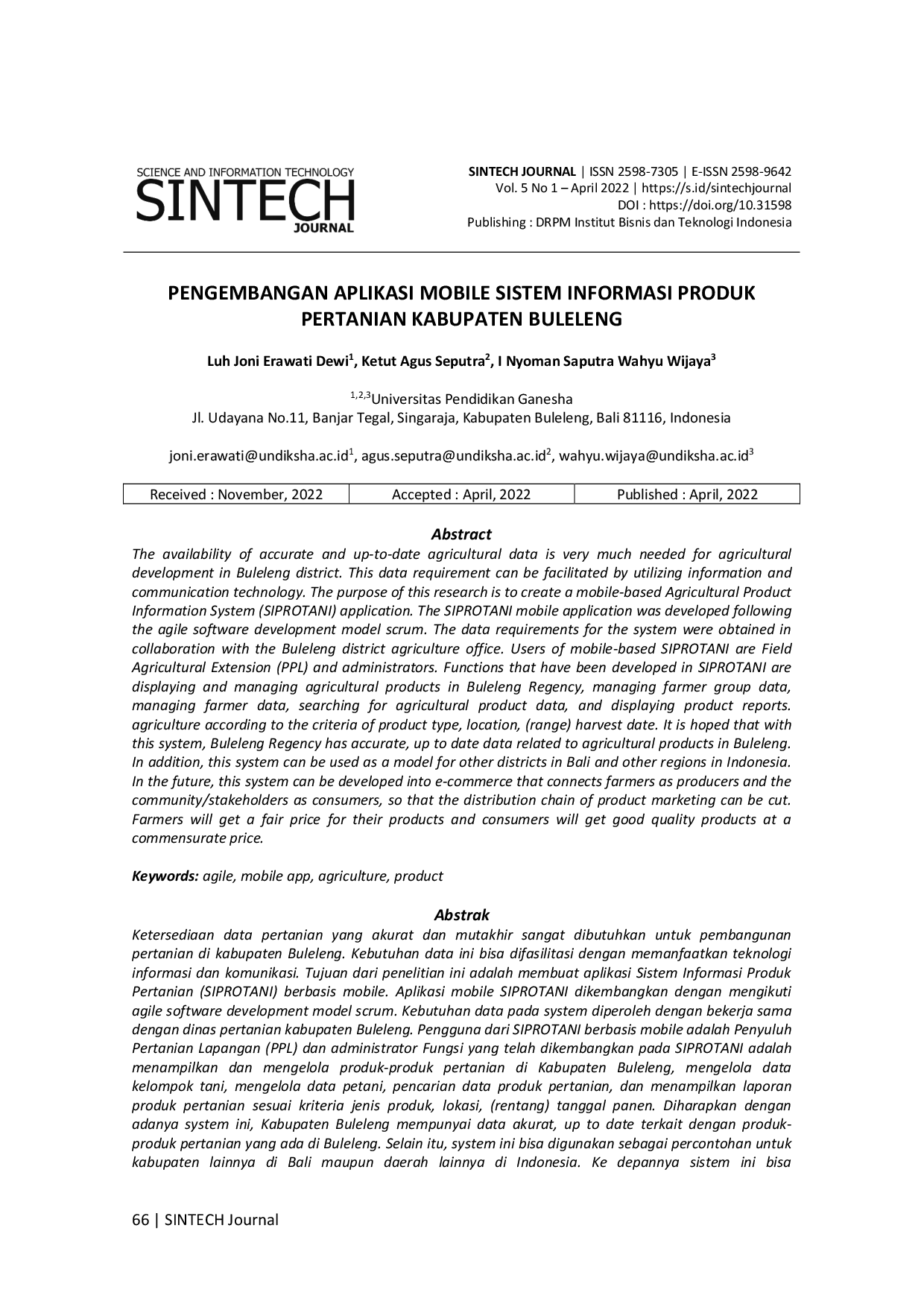 JURIS Pengembangan Aplikasi Mobile Sistem Informasi Produk Pertanian Kabupaten Buleleng