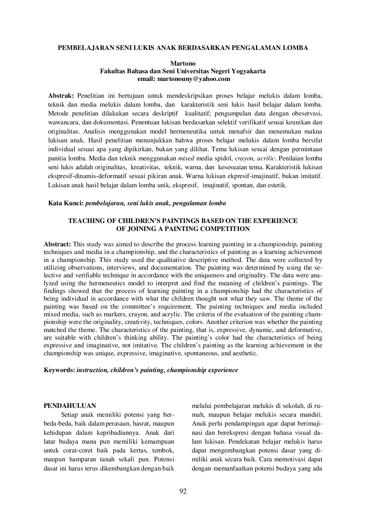 juris Pembelajaran Seni Lukis Anak Berdasarkan Pengalaman Lomba