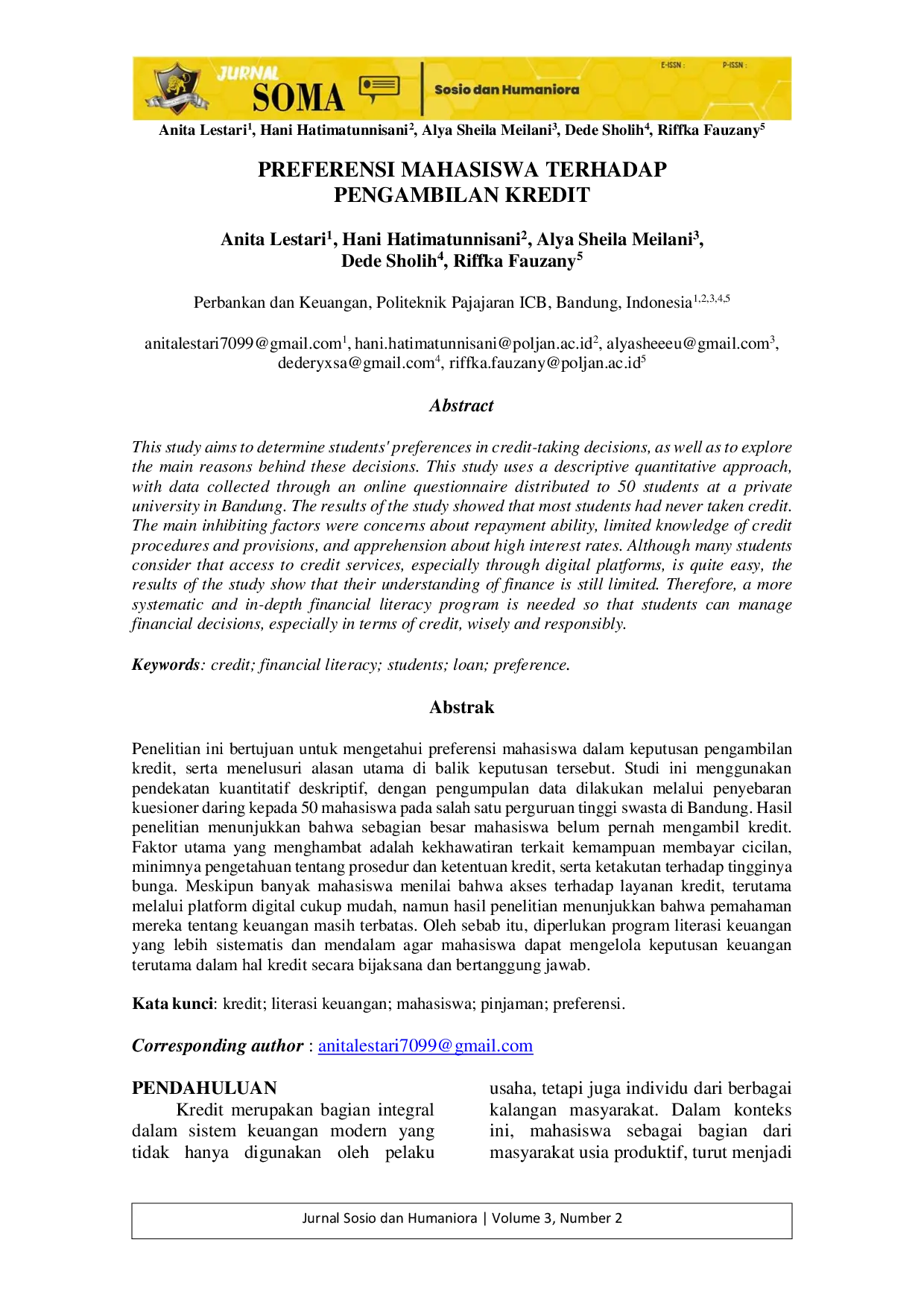 JURIS Preferensi Mahasiswa Terhadap Pengambilan Kredit