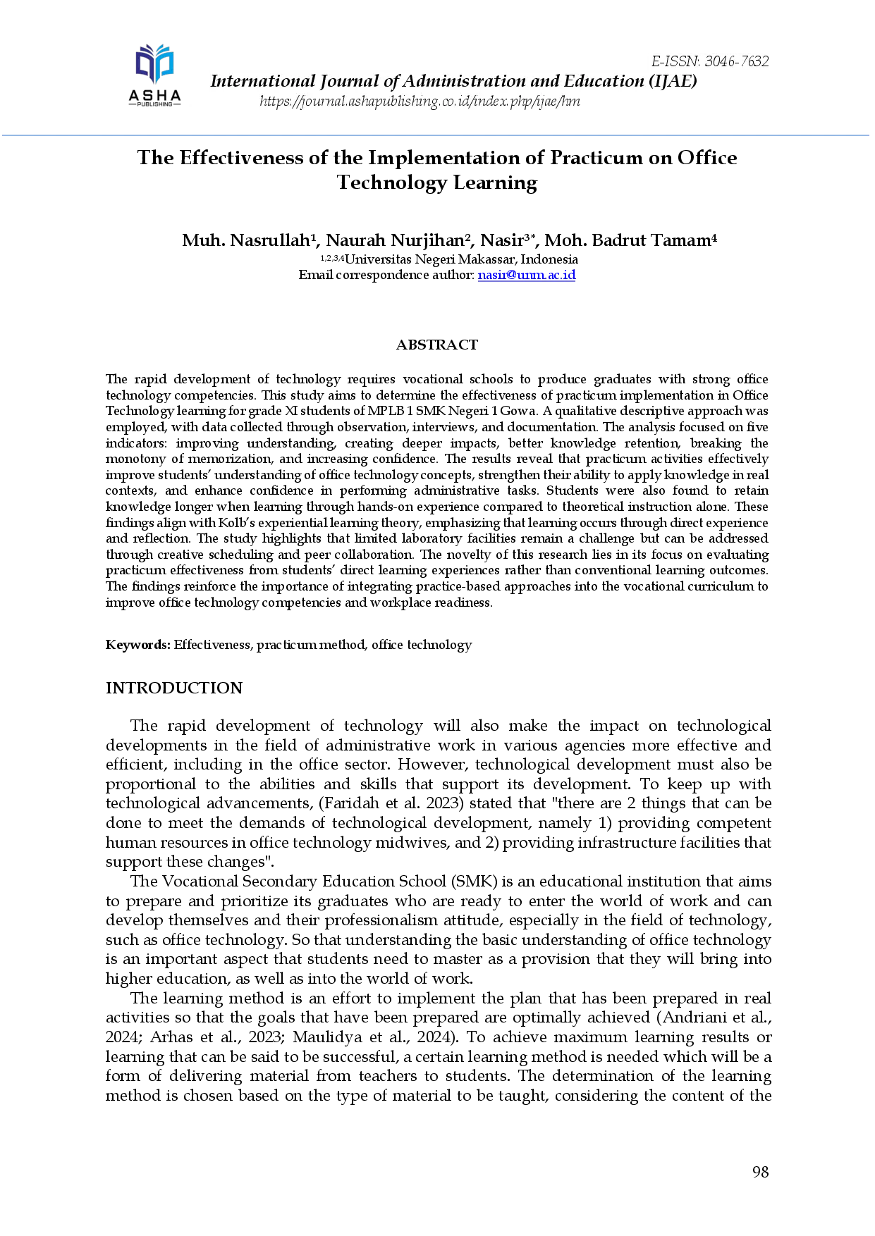 juris The Effectiveness of the Implementation of Practicum on Office Technology Learning