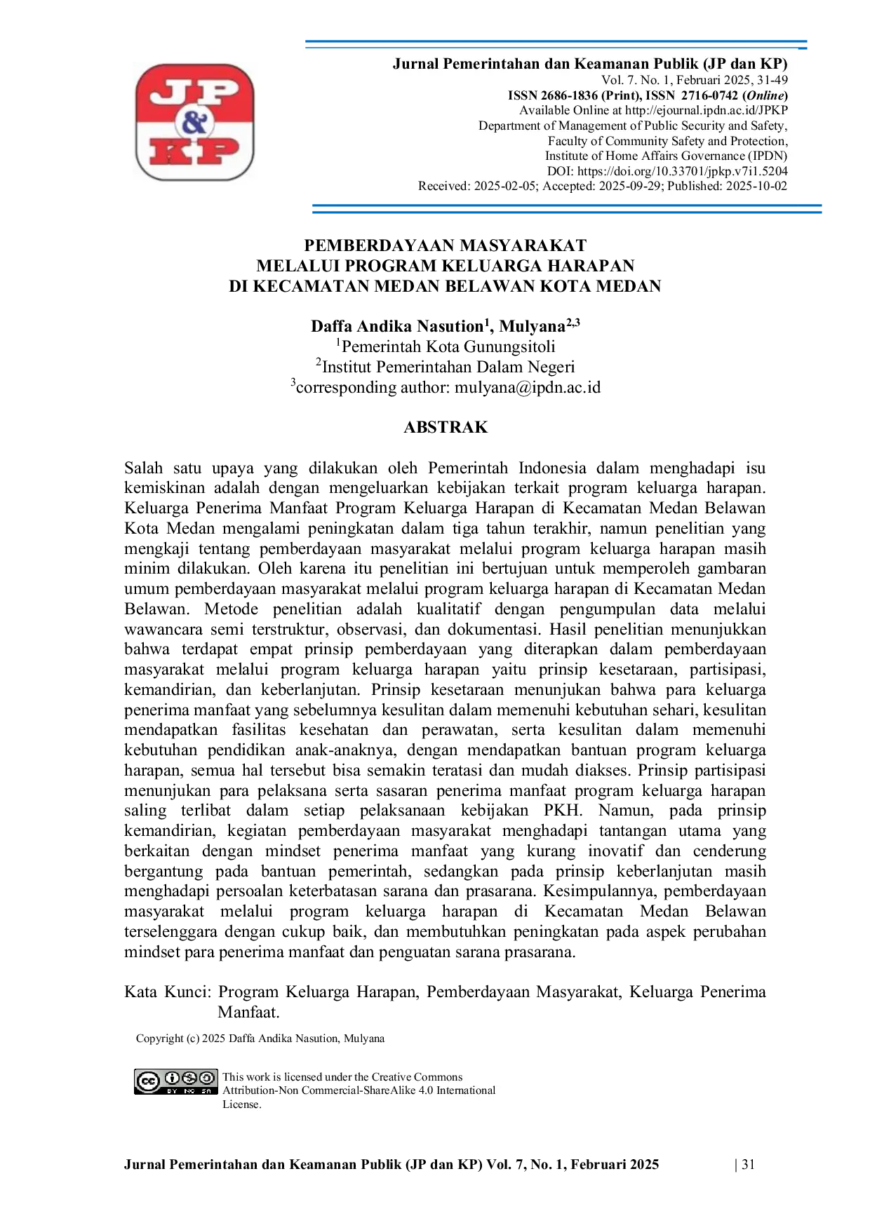 JURIS Pemberdayaan Masyarakat Melalui Program Keluarga Harapan di Kecamatan Medan Belawan Kota Medan