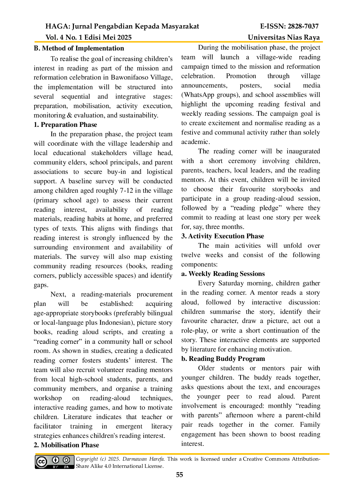 JURIS Enhancing Children s Learning Interest Through Reading Activities In Celebration Of The Mission And Reformation In Bawonifaoso Village