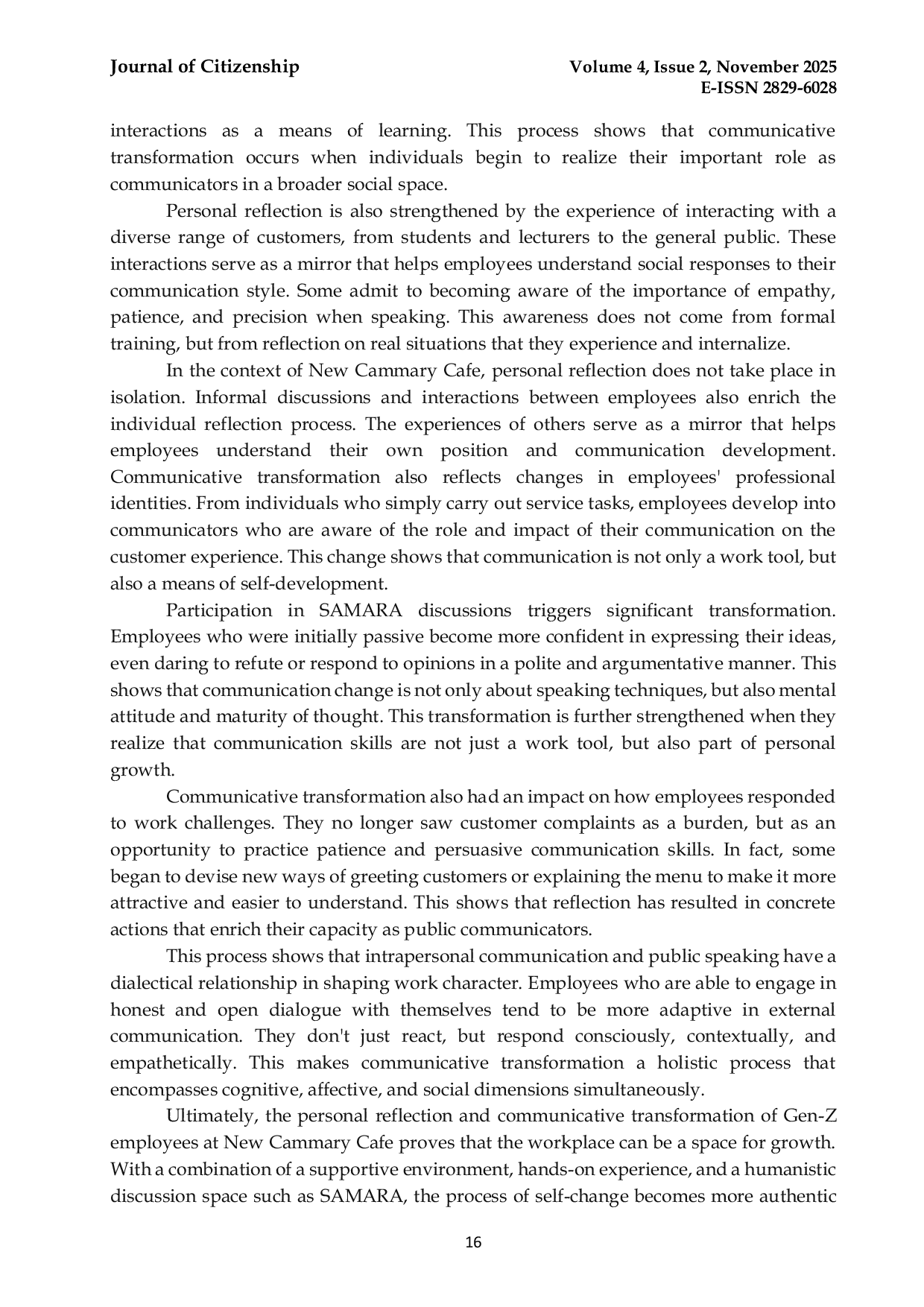 JURIS Intrapersonal Communication as the Foundation of Public Speaking for Gen Z Employees A Case Study at New Cammary Cafe