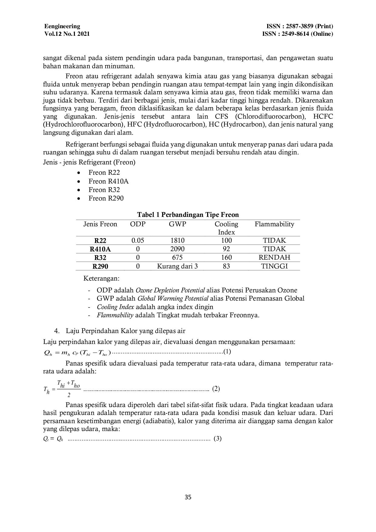 JURIS Analisis Kinerja Evaporator Pada AC Split 1 2 PK Dengan Refrigeran R 22 dan R 290