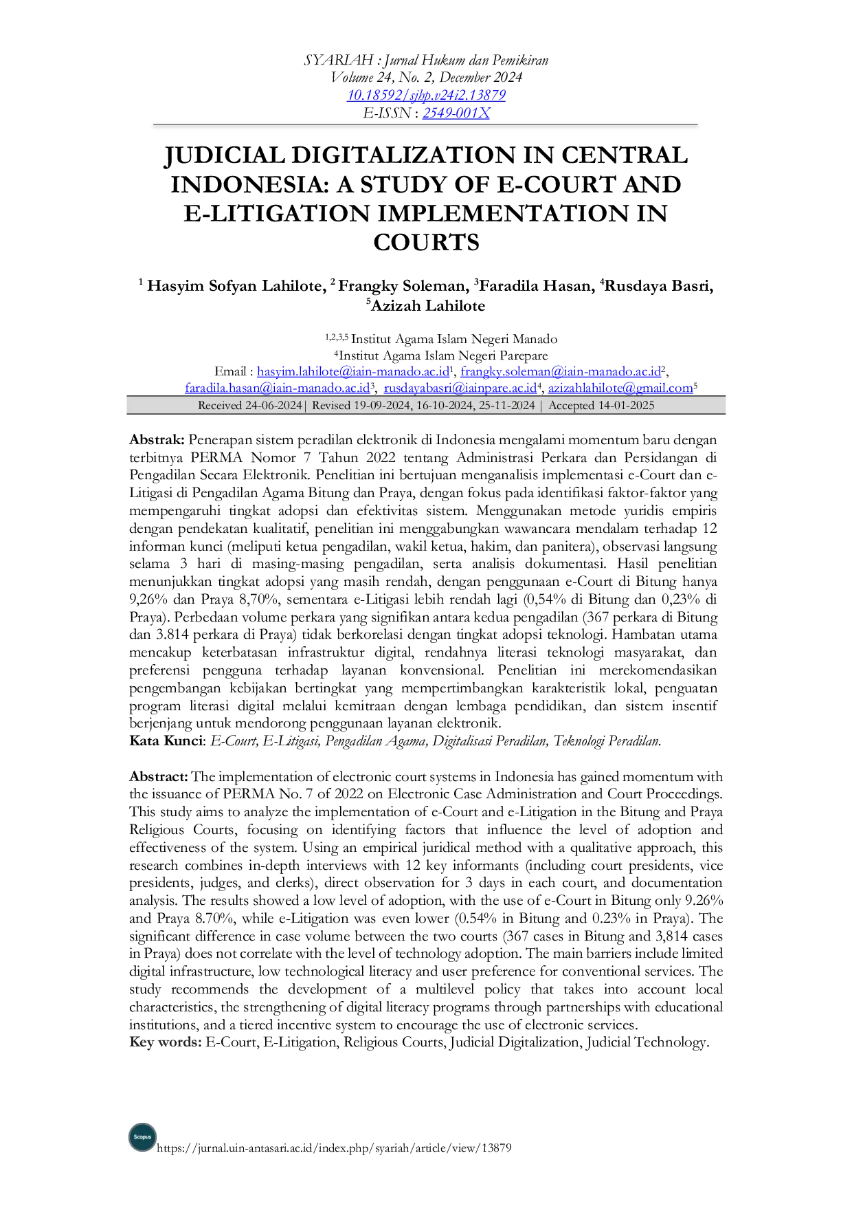 JURIS Digitalisasi Peradilan di Indonesia Tengah Studi Implementasi E Court dan E Litigasi di Pengadilan