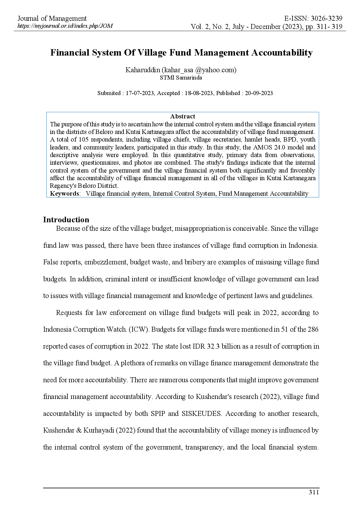 juris Financial System Of Village Fund Management Accountability