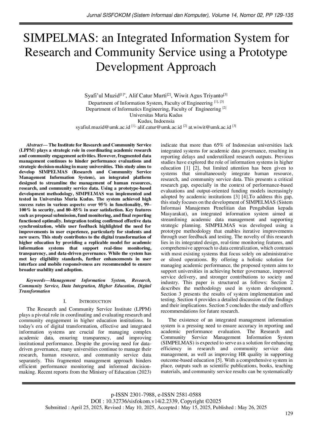 JURIS SIMPELMAS An Integrated Information System for Research and Community Service Using a Prototype Development Approach