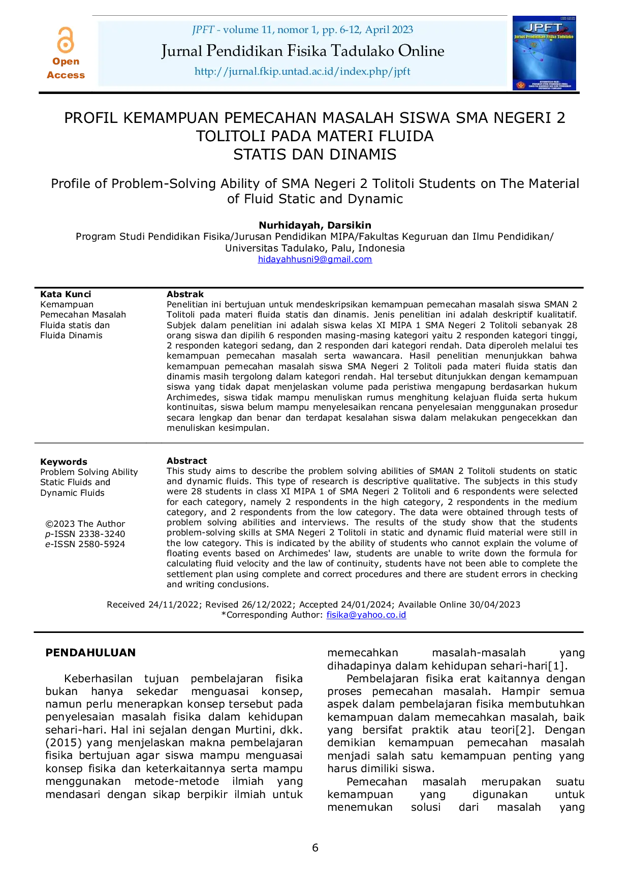 JURIS Profil Kemampuan Pemecahan Masalah Siswa SMA Negeri 2 Tolitoli pada Materi Fluida Statis dan Dinamis