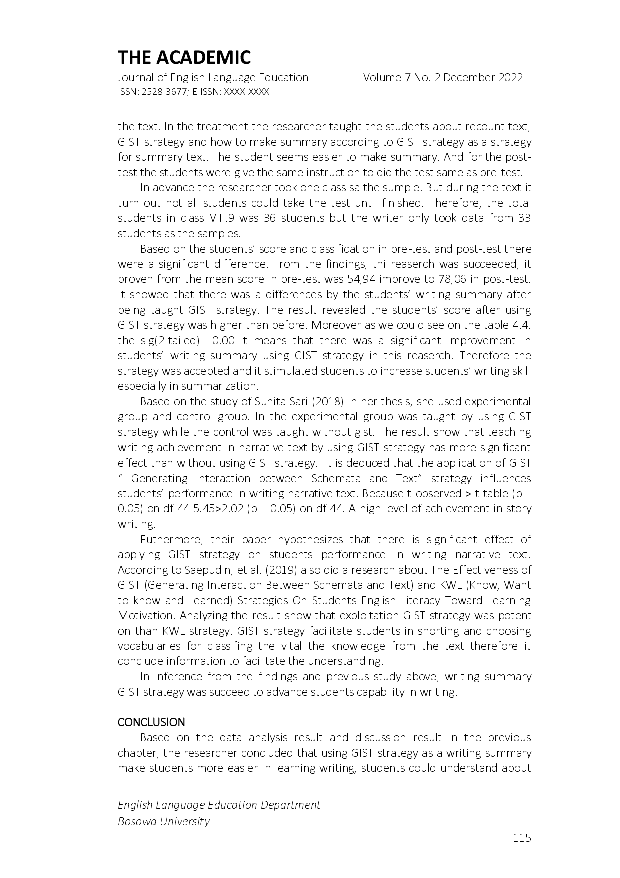 juris Gist Strategy in Teaching Recount Text for Students in Writing Skill at SMPN 8 Makassar