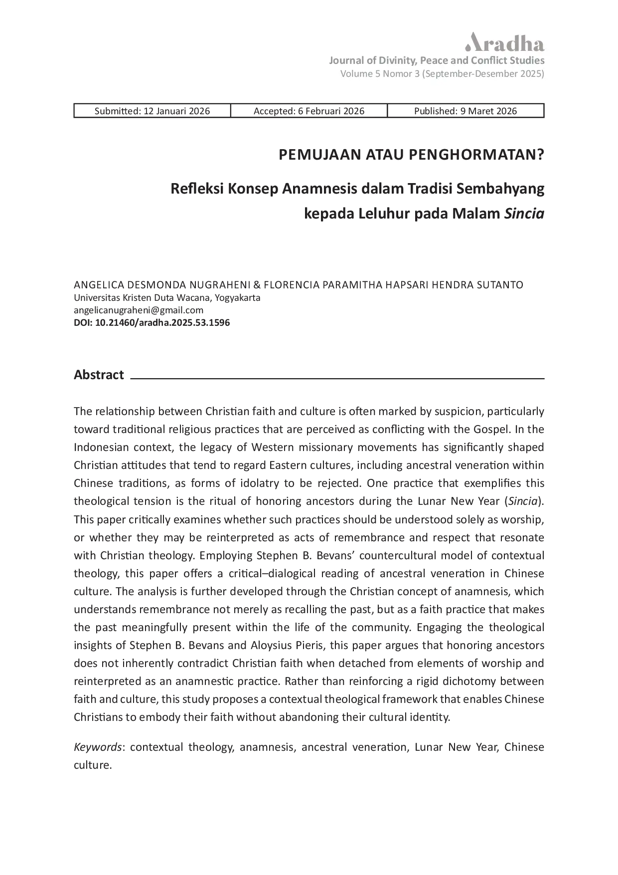 JURIS Pemujaan atau Penghormatan Refleksi Konsep Anamnesis dalam Tradisi Sembahyang kepada Leluhur pada Malam Sincia