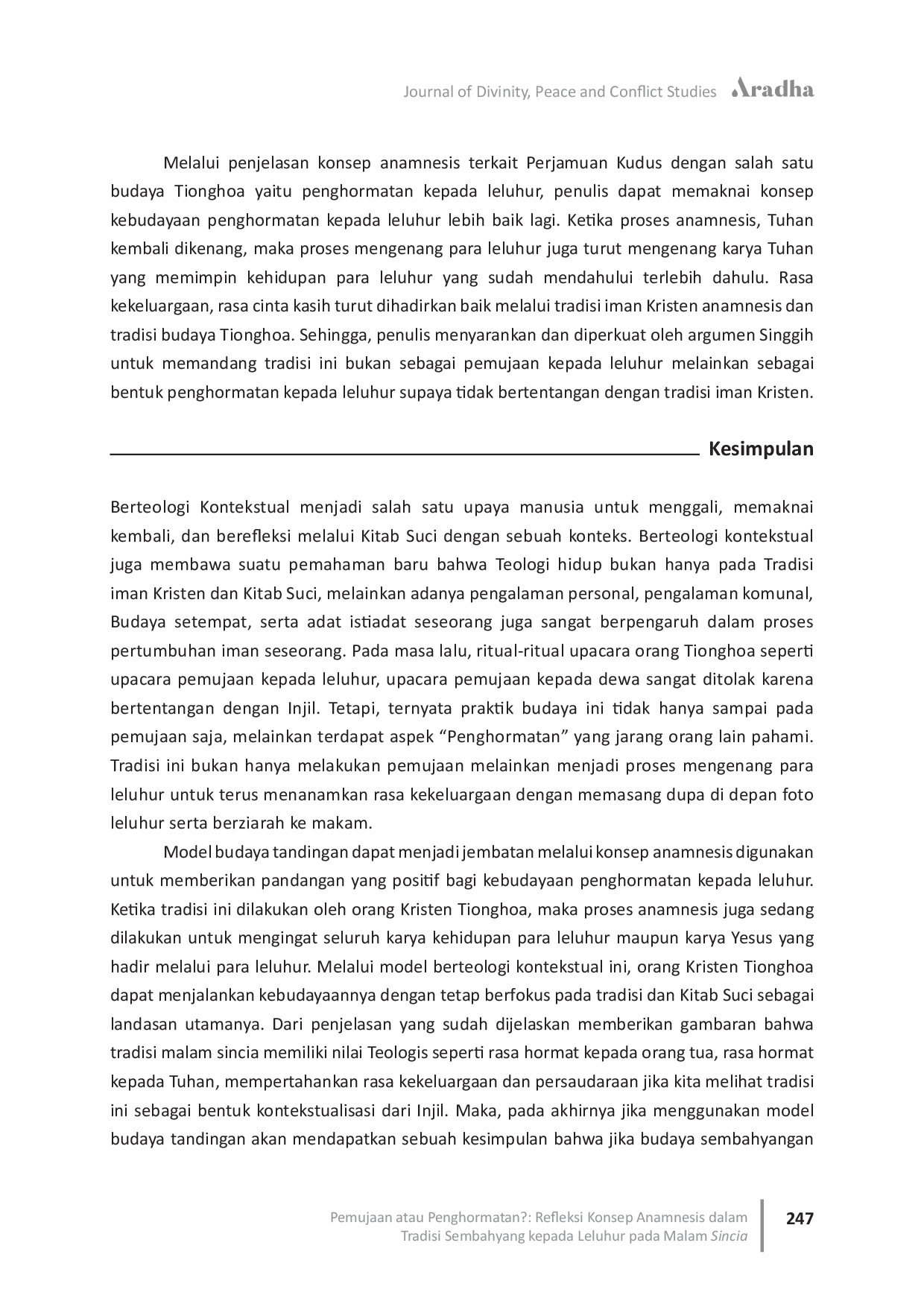 JURIS Pemujaan atau Penghormatan Refleksi Konsep Anamnesis dalam Tradisi Sembahyang kepada Leluhur pada Malam Sincia