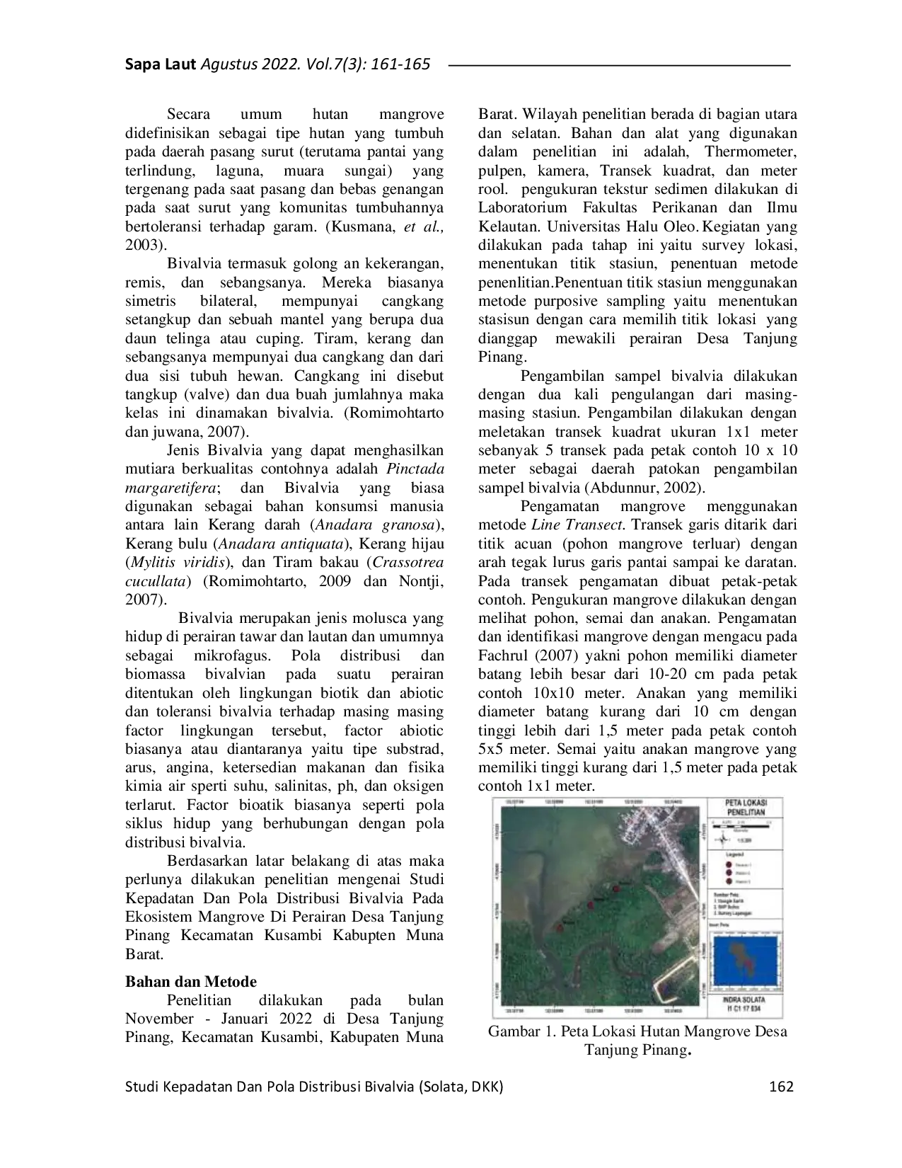 JURIS Studi Kepadatan Dan Pola Distribusi Bivalvia Pada Ekosistem Mangrove Di Perairan Desa Tanjung Pinang Kecamatan Kusambi Kabupaten Muna Barat