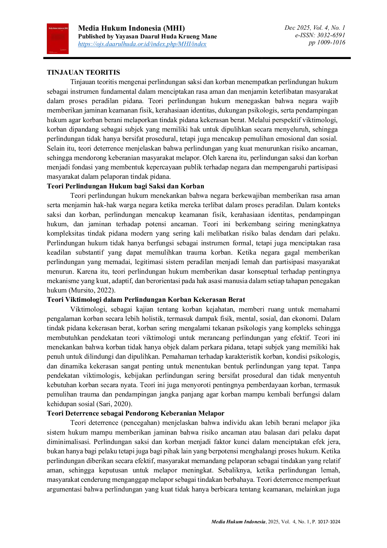 JURIS Pengaruh Perlindungan Saksi dan Korban Terhadap Keberanian Masyarakat Melapor Tindak Pidana Kekerasan Berat