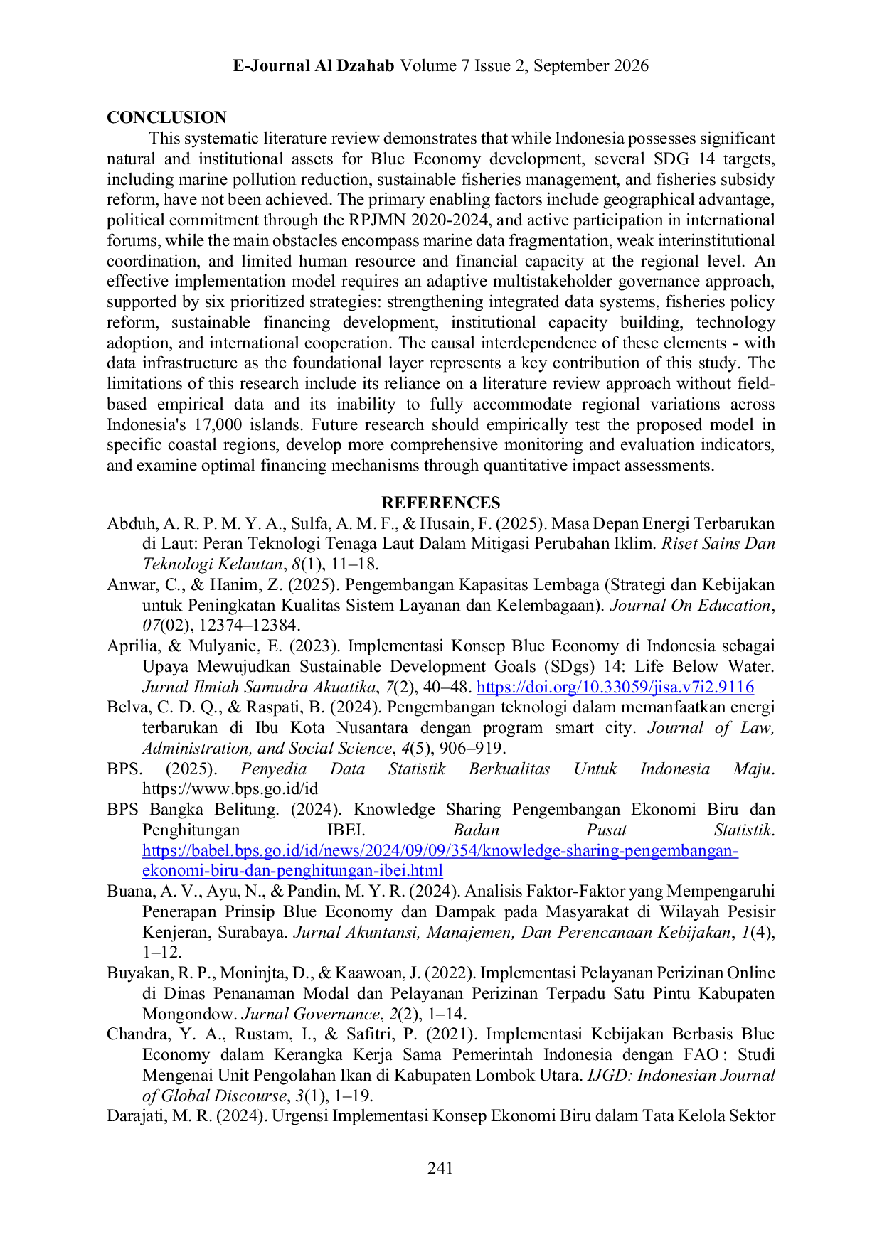 JURIS Blue Economy as a Pathway to SDG 14 in Indonesia A Systematic Literature Review
