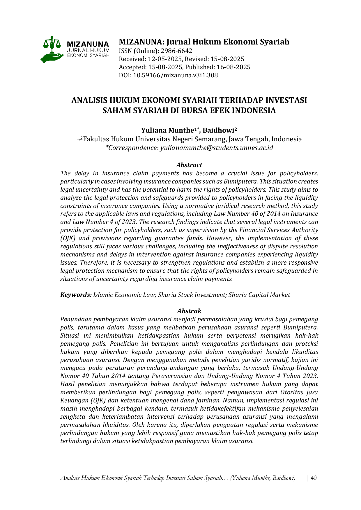 JURIS Analisis Hukum Ekonomi Syariah Terhadap Investasi Saham Syariah di Bursa Efek Indonesia