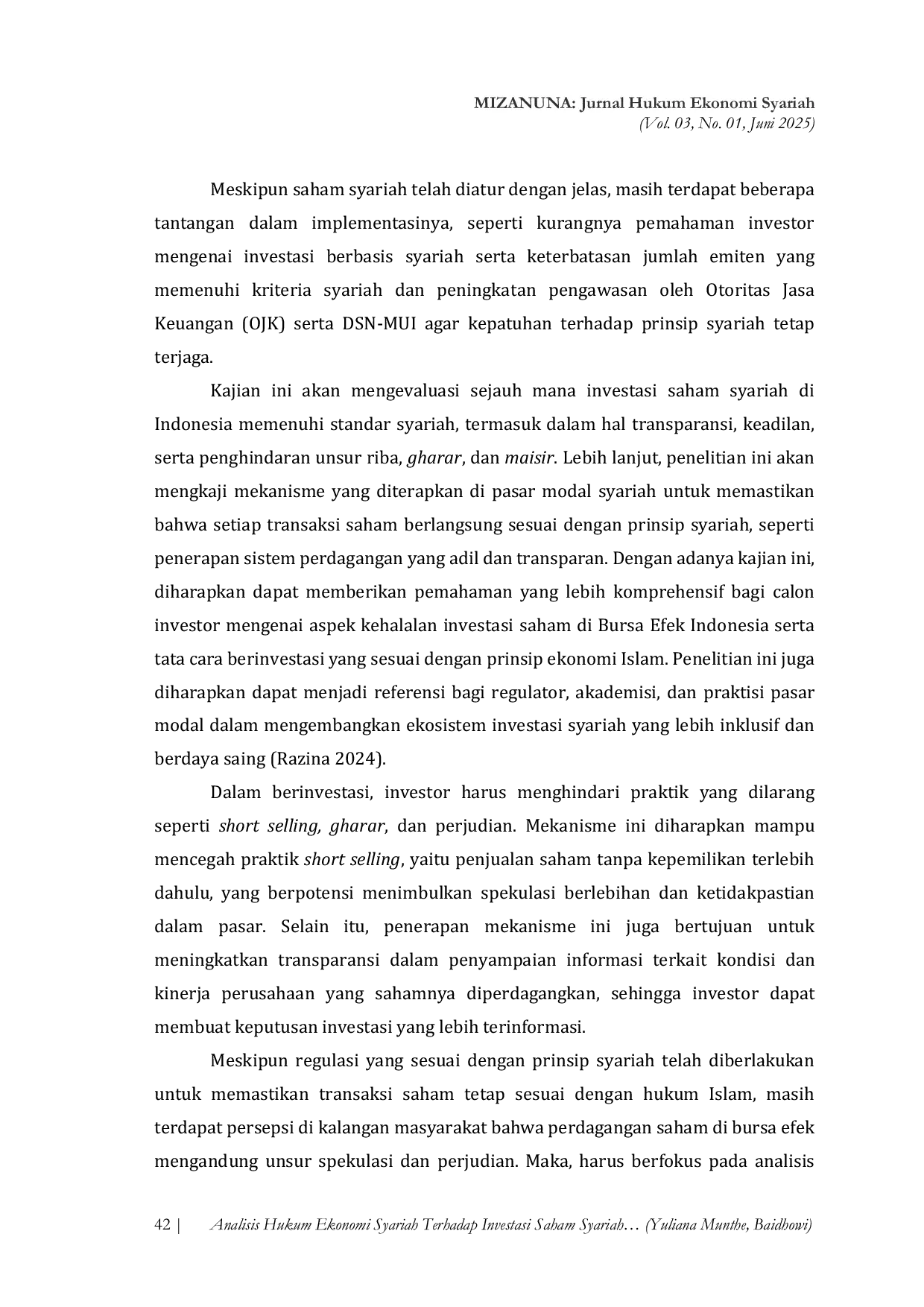 JURIS Analisis Hukum Ekonomi Syariah Terhadap Investasi Saham Syariah di Bursa Efek Indonesia