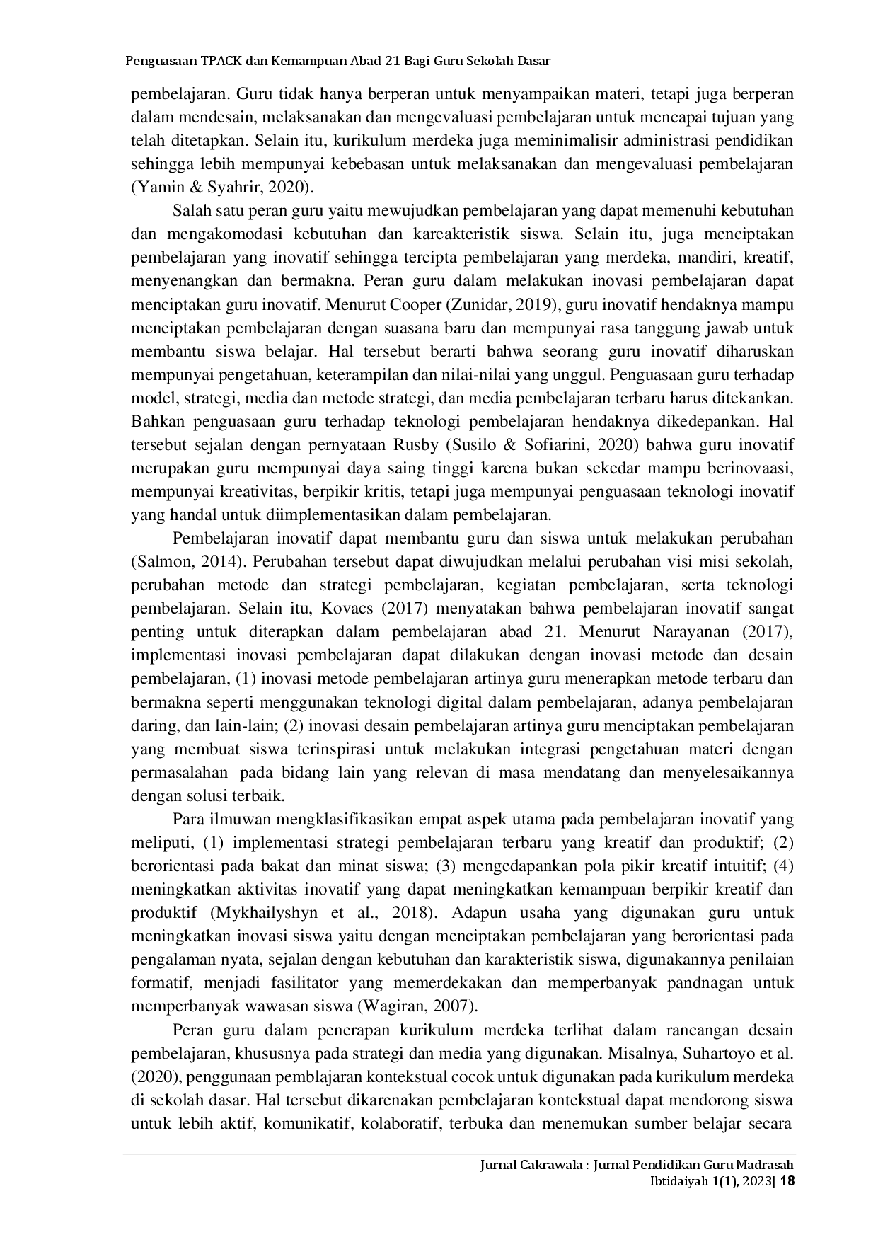 juris Penguasaan TPACK Kemampuan Abad 21 Bagi GuruSekolah Dasar dalam Perspektif Kurikulum Merdeka