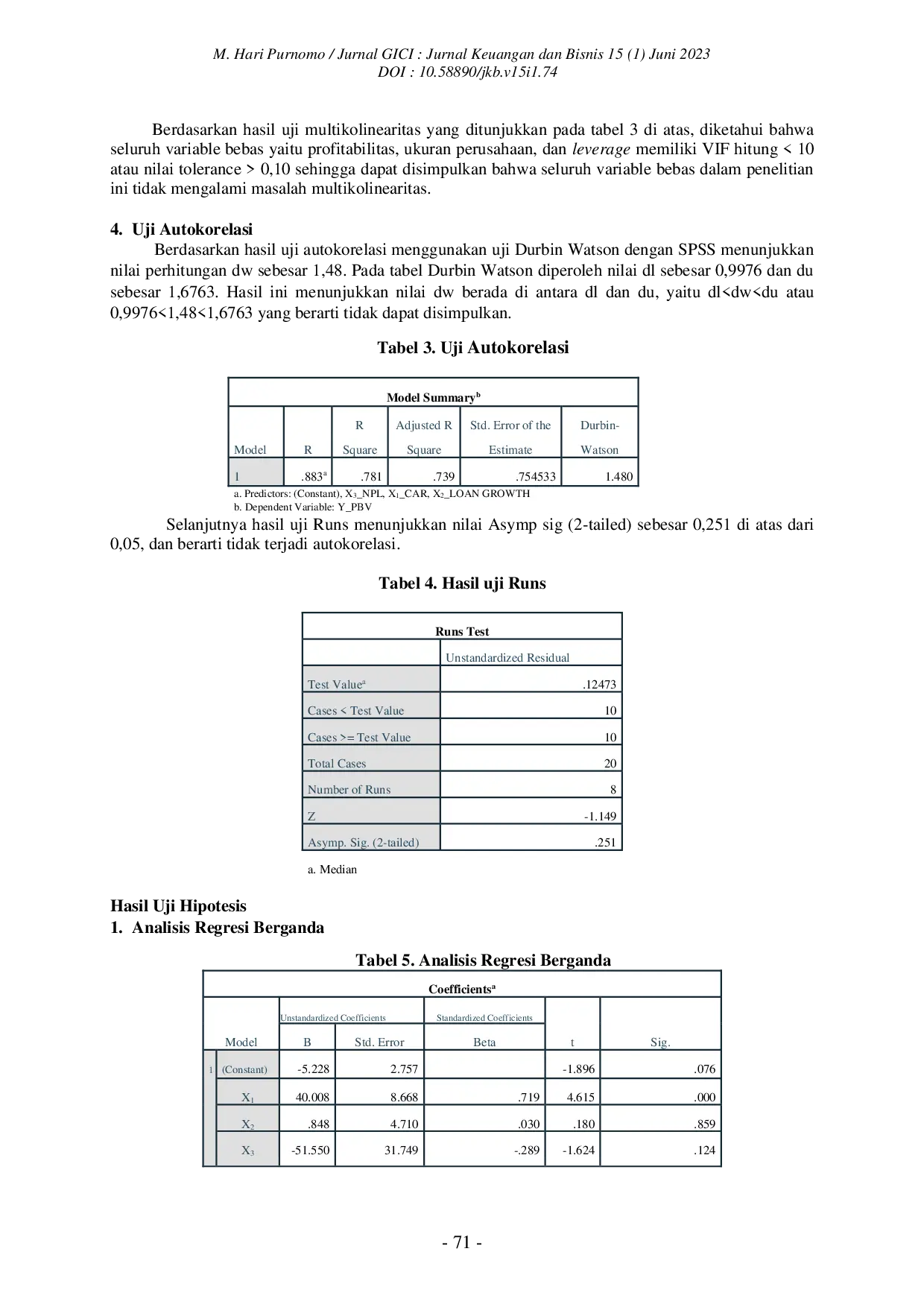 JURIS Pengaruh Rasio Kecukupan Modal Pertumbuhan Kredit Rasio Non Performing Loan Terhadap Nilai Perusahaan Pada Bank Yang Terdaftar Di Bursa Efek Indonesia Bei Tahun 2018 2022