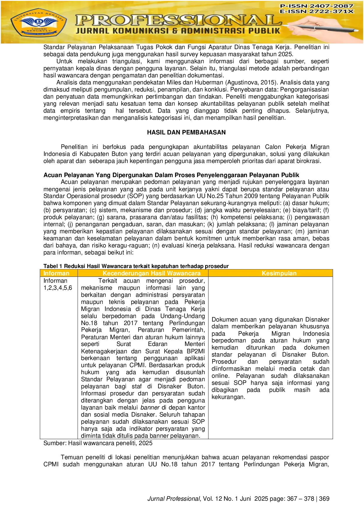 JURIS Akuntabilitas Pelayanan Publik Dinas Tenaga Kerja Kabupaten Buton