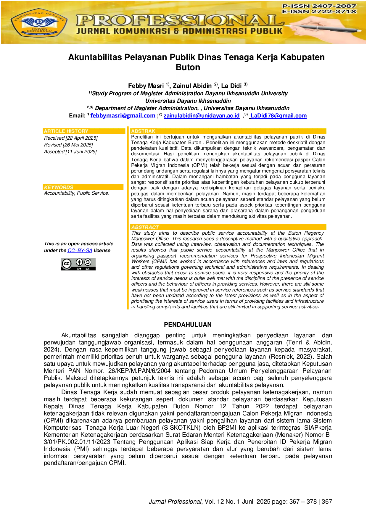 JURIS Akuntabilitas Pelayanan Publik Dinas Tenaga Kerja Kabupaten Buton