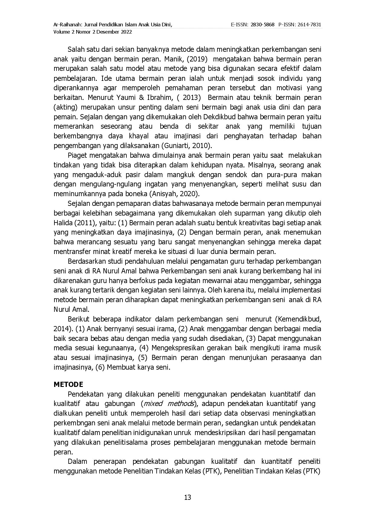 juris Implementasi Metode Bermain Peran Dalam Meningkatkan Aspek Perkembangan Seni Anak Usia Dini