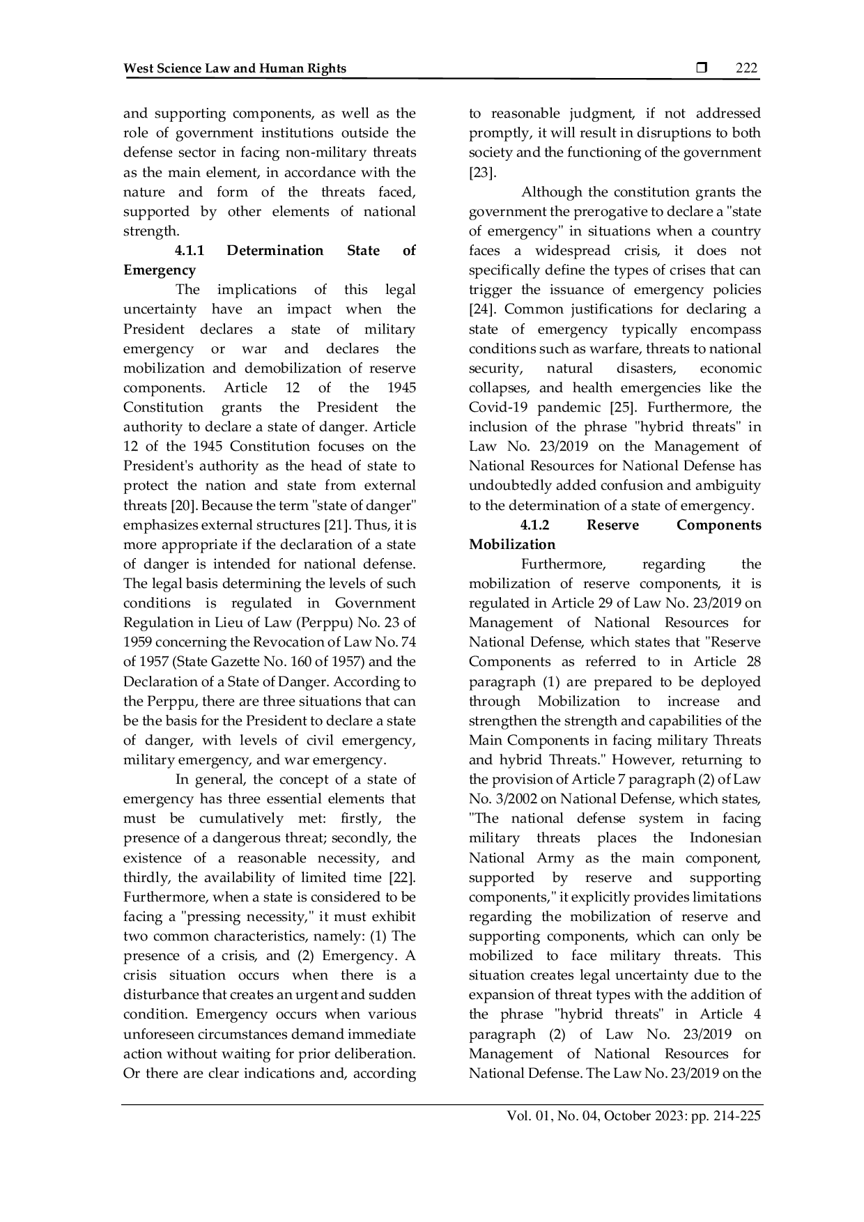 JURIS The Implications of Legal Uncertainty of the Provisions on Hybrid Threats in the Indonesia National Defense System