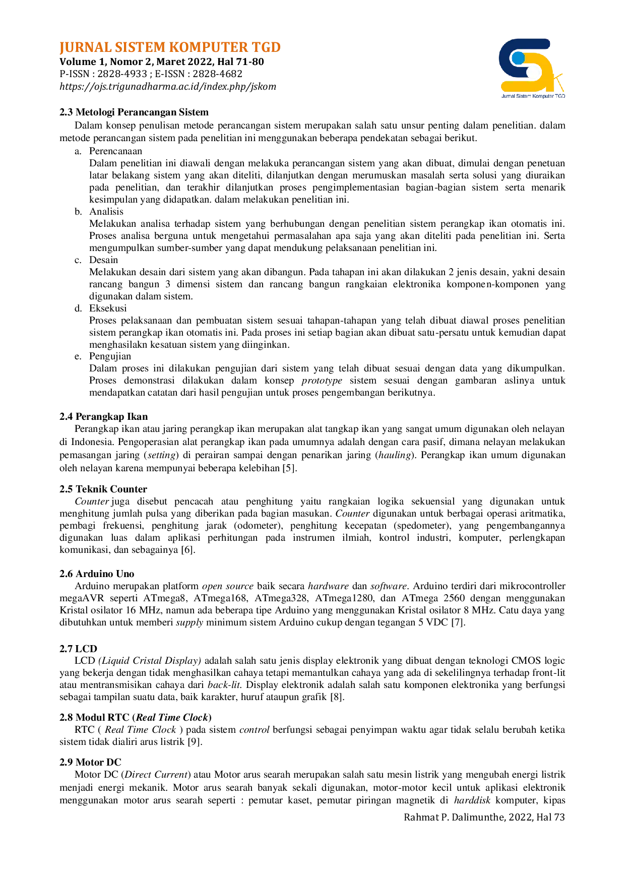 JURIS Implementasi Real Time Clock RTC Pada Perangkap Ikan Otomatis Dengan Teknik Counter Berbasis Mikrokontroler
