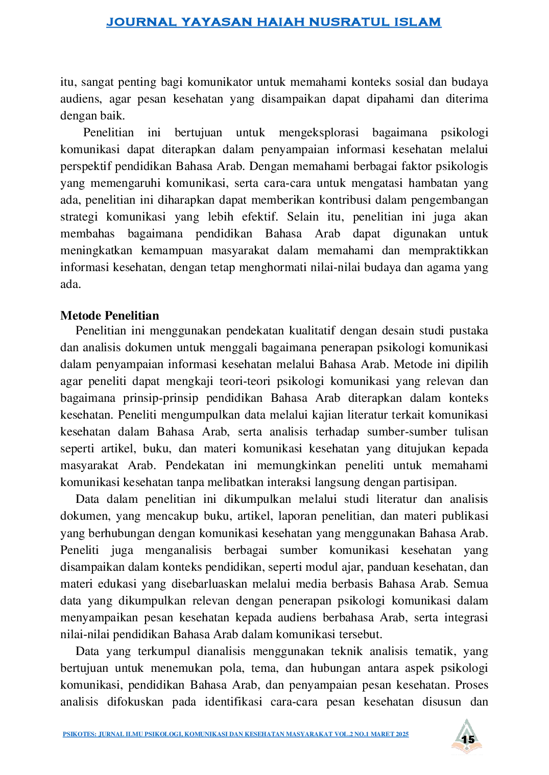 juris Psikologi Komunikasi Dalam Penyampaian Informasi Kesehatan Melalui Perspektif Pendidikan Bahasa Arab