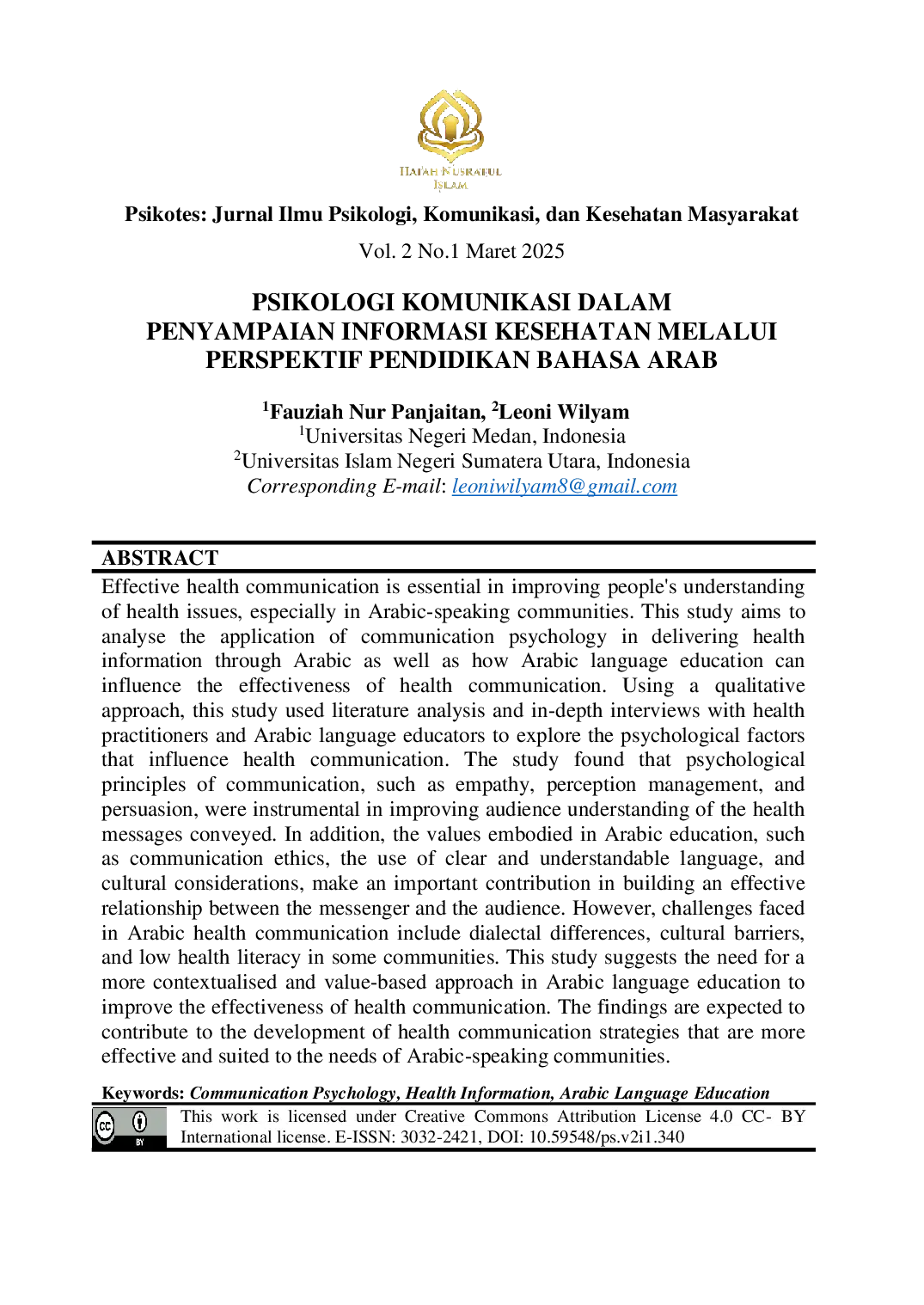 juris Psikologi Komunikasi Dalam Penyampaian Informasi Kesehatan Melalui Perspektif Pendidikan Bahasa Arab