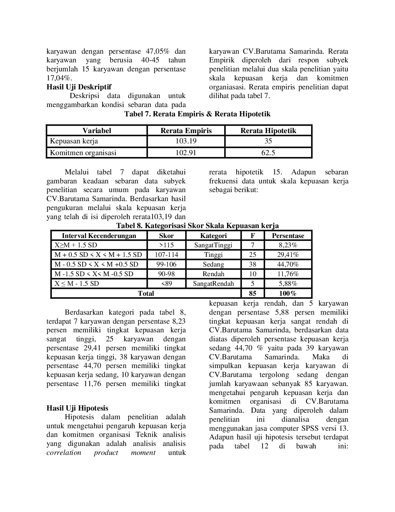JURIS Pengaruh Kepuasan Kerja Terhadap Komitmen Organisasi Di Cv Barutama Samarinda
