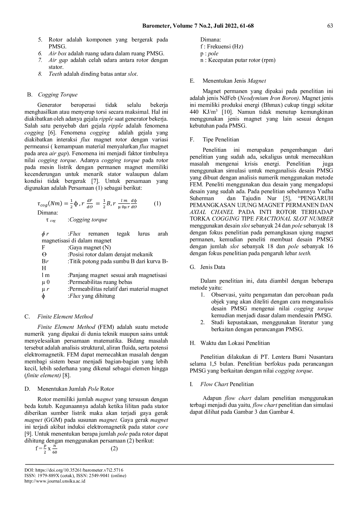 JURIS Perancangan Pmsg Untuk Pembangkit Listrik Skala Mikro Dengan Nilai Cogging Torque Rendah