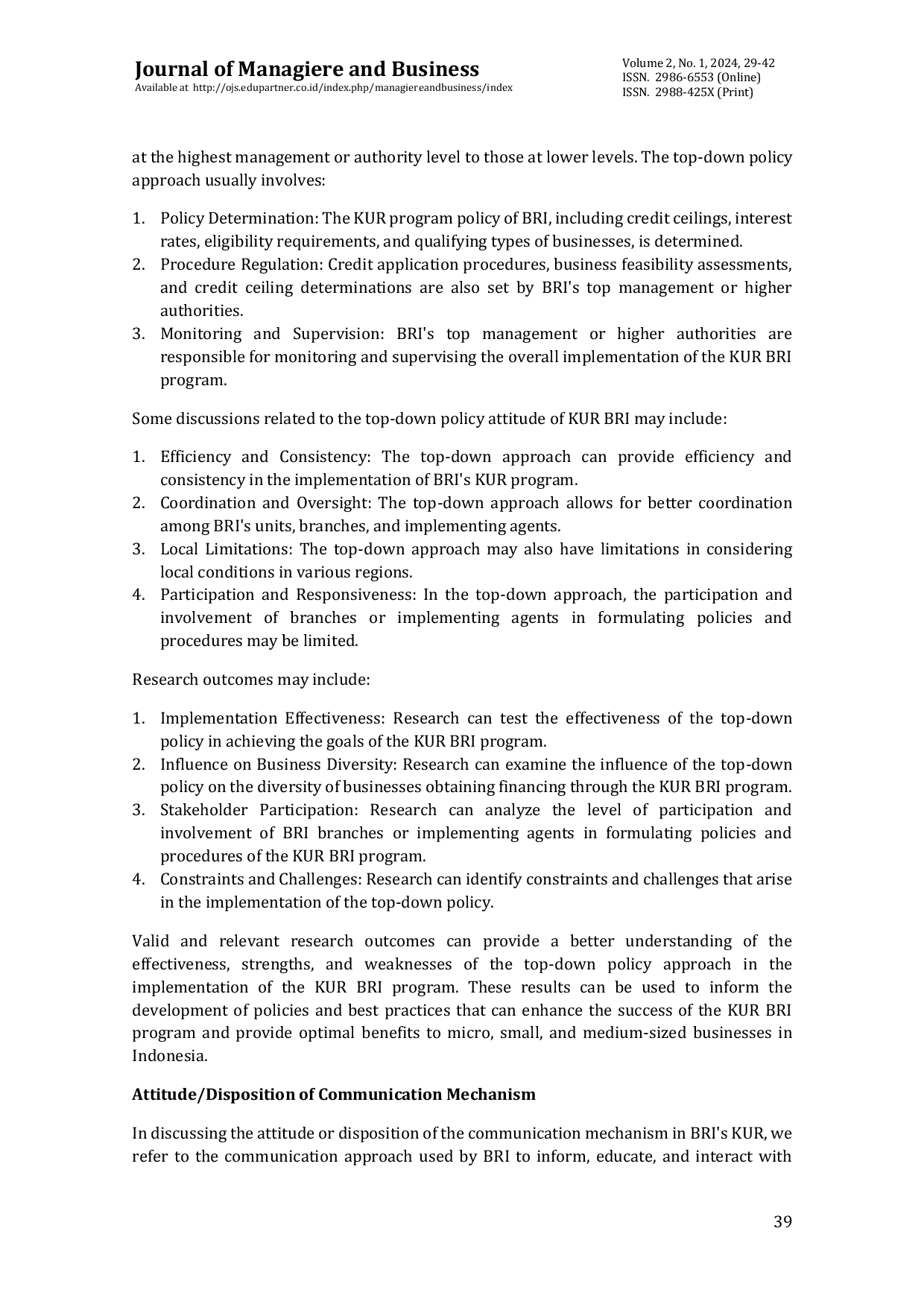 JURIS Implementation of The People s Business Credit Program on The Welfare of Micro Small and Medium Enterprises in Bengkulu City