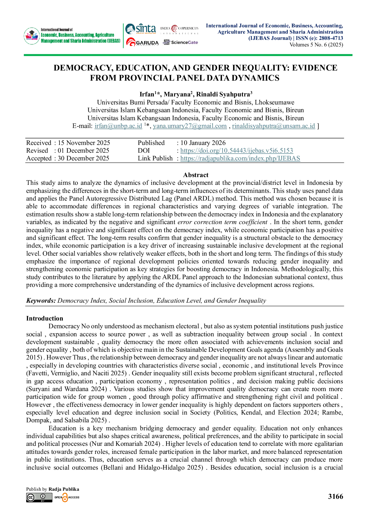 JURIS Demokrasi Pendidikan dan Ketimpangan Gender Bukti dari Dinamika Data Panel Provinsi