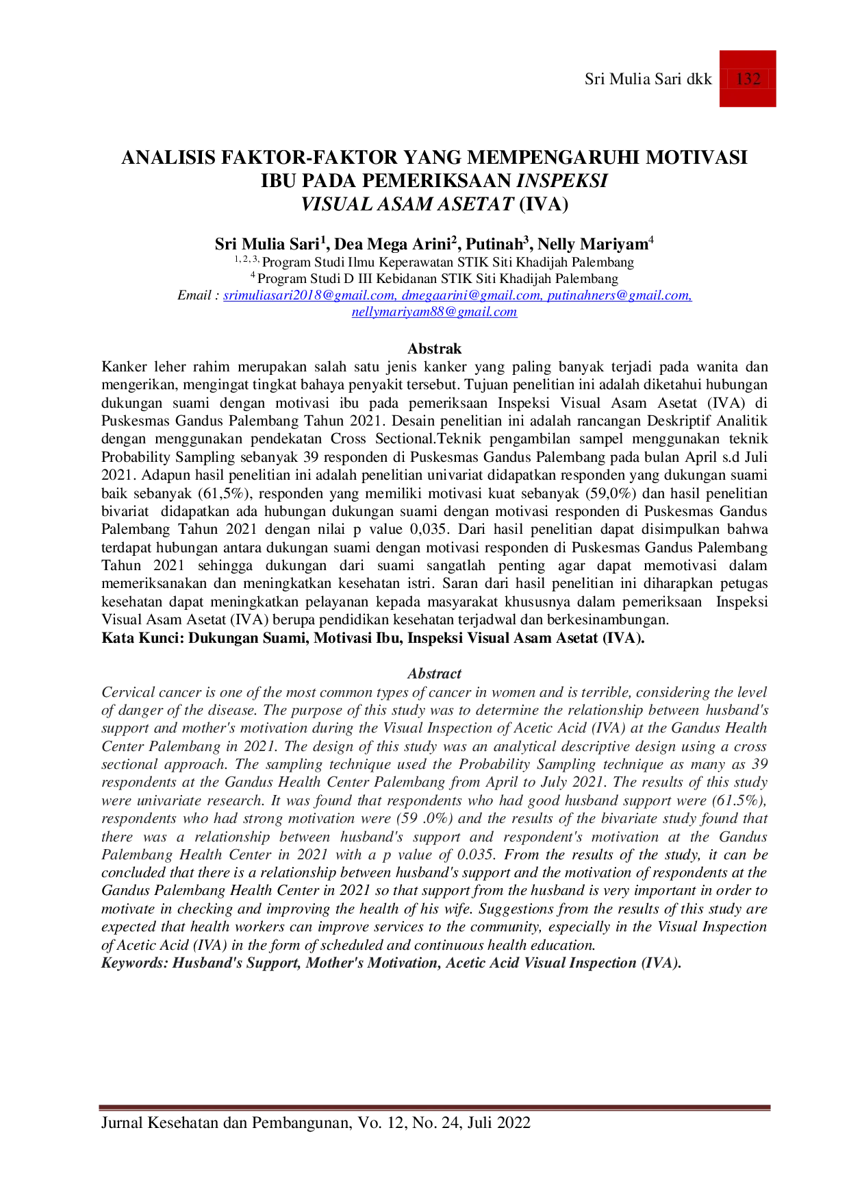 JURIS Analisis Faktor Faktor Yang Mempengaruhi Motivasi Ibu Pada Pemeriksaan Inspeksi Visual Asam Asetat IVA