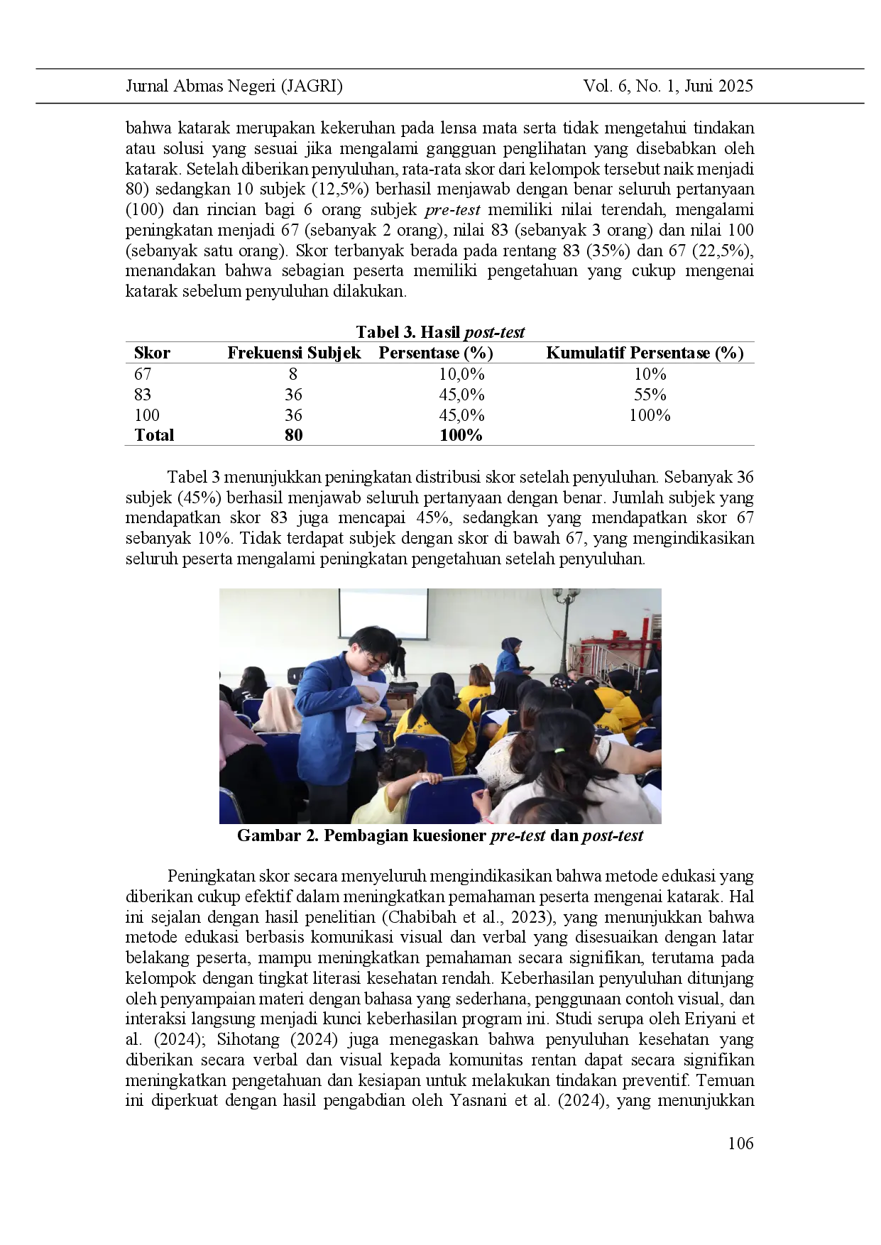 juris Improving Knowledge and Behavior through Cataract Education in the Pre Prosperous Community of Tangerang