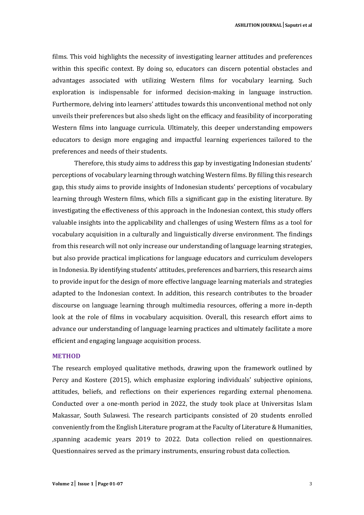 JURIS Students Perception on Learning Vocabulary through Watching Western Movies