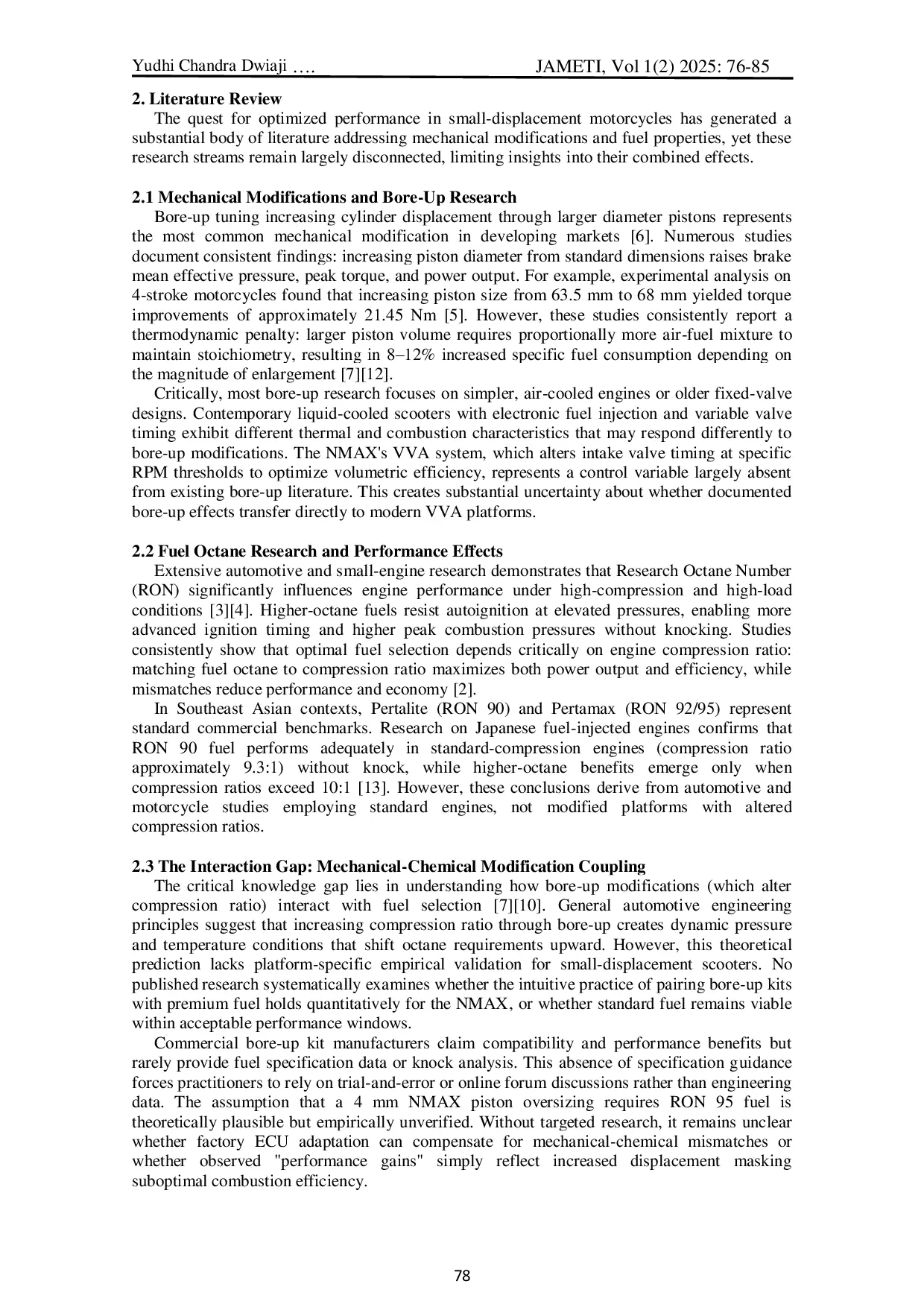 JURIS Analysis Of Yamaha Nmax Motorcycle Performance With Variations In Piston Diameter And Fuel Type