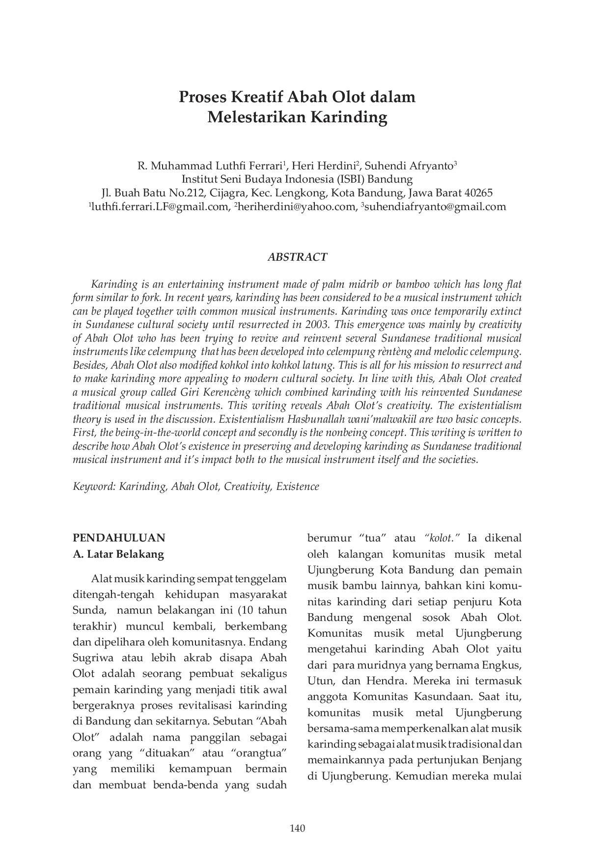 JURIS Proses Kreatif Abah Olot dalam Melestarikan Karinding