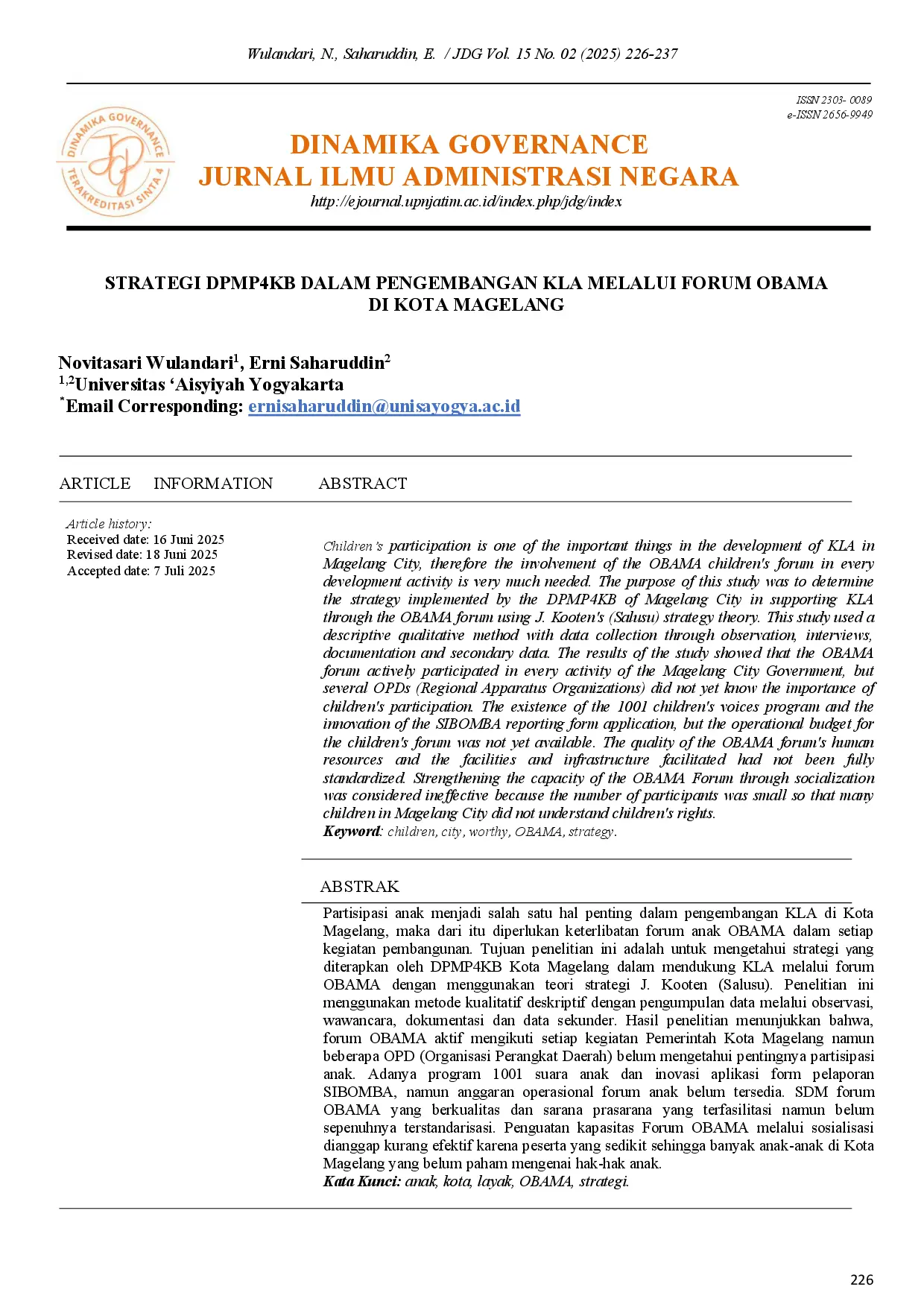 juris Strategi DPMP4KB Dalam Pengembangan KLA Melalui Forum Obama Di Kota Magelang