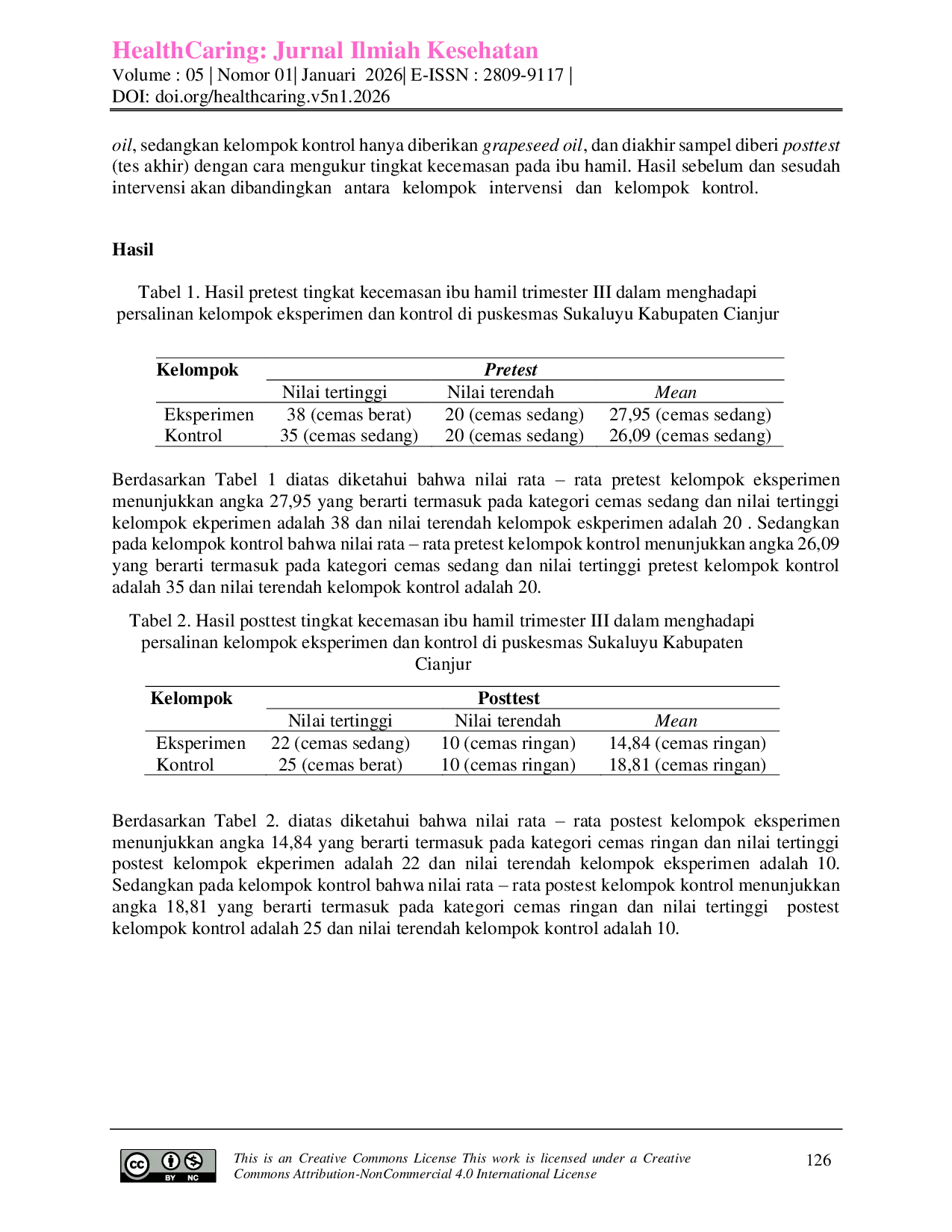 JURIS Efektivitas Aromaterapi Fresh Oil terhadap Tingkat Kecemasan Ibu Hamil Trimester III dalam menghadapi Persalinan di Puskesmas Sukaluyu Kabupaten Cianjur Tahun 2025