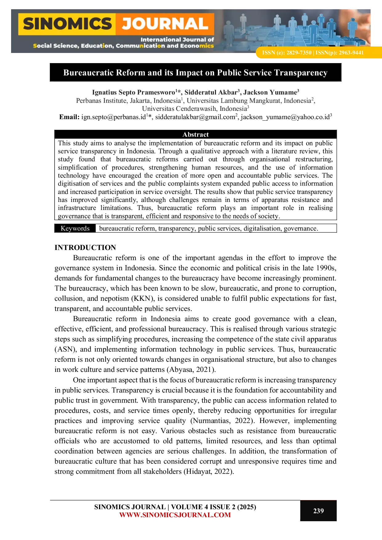 JURIS Bureaucratic Reform and its Impact on Public Service Transparency