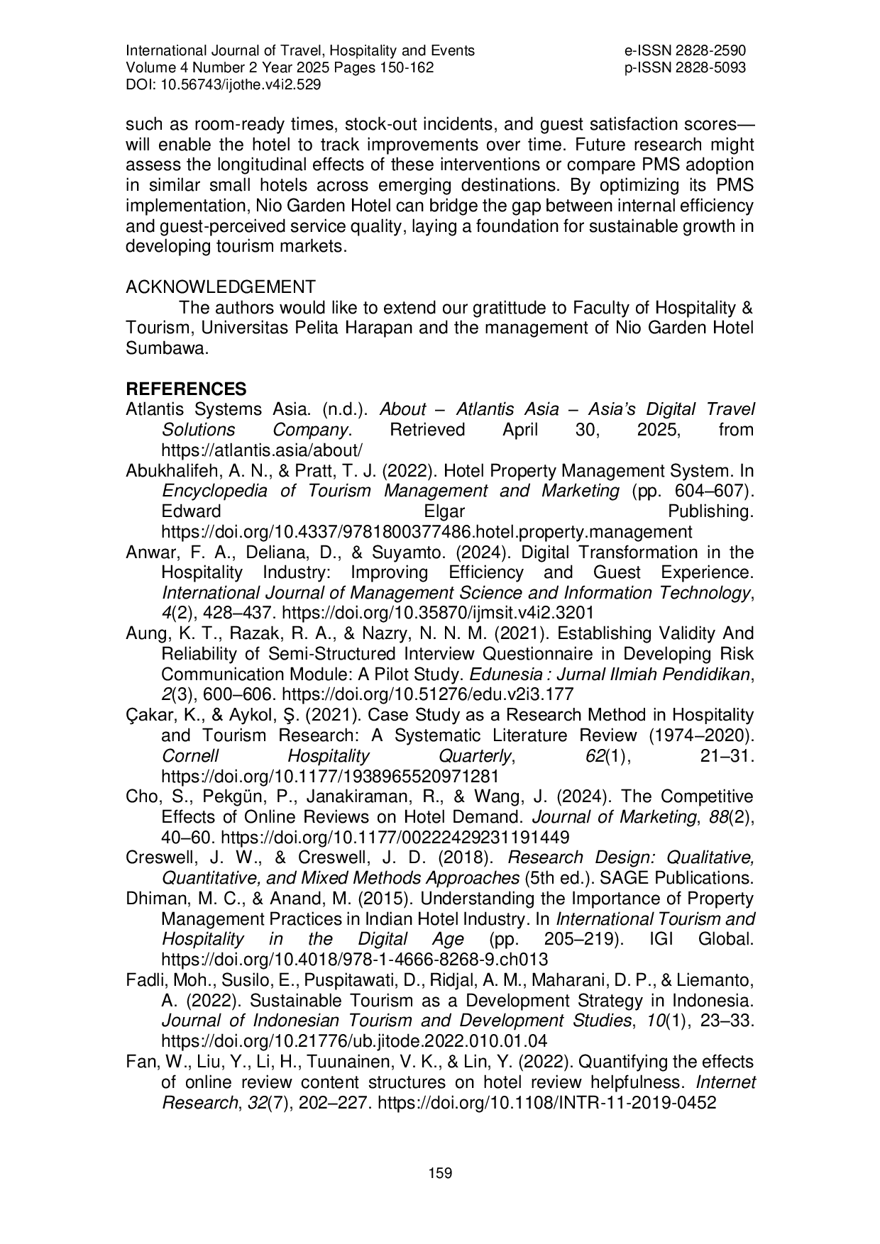 JURIS Exploring the Use of PMS in a New Hotel A Case Study in Nio Garden Hotel Sumbawa