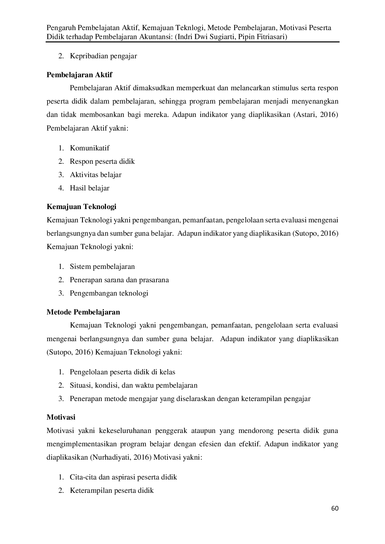 JURIS Pengaruh Pembelajaran Aktif Kemajuan Teknologi Metode Pembelajaran Motivasi Peserta Didik Terhadap Pembelajaran Akuntansi