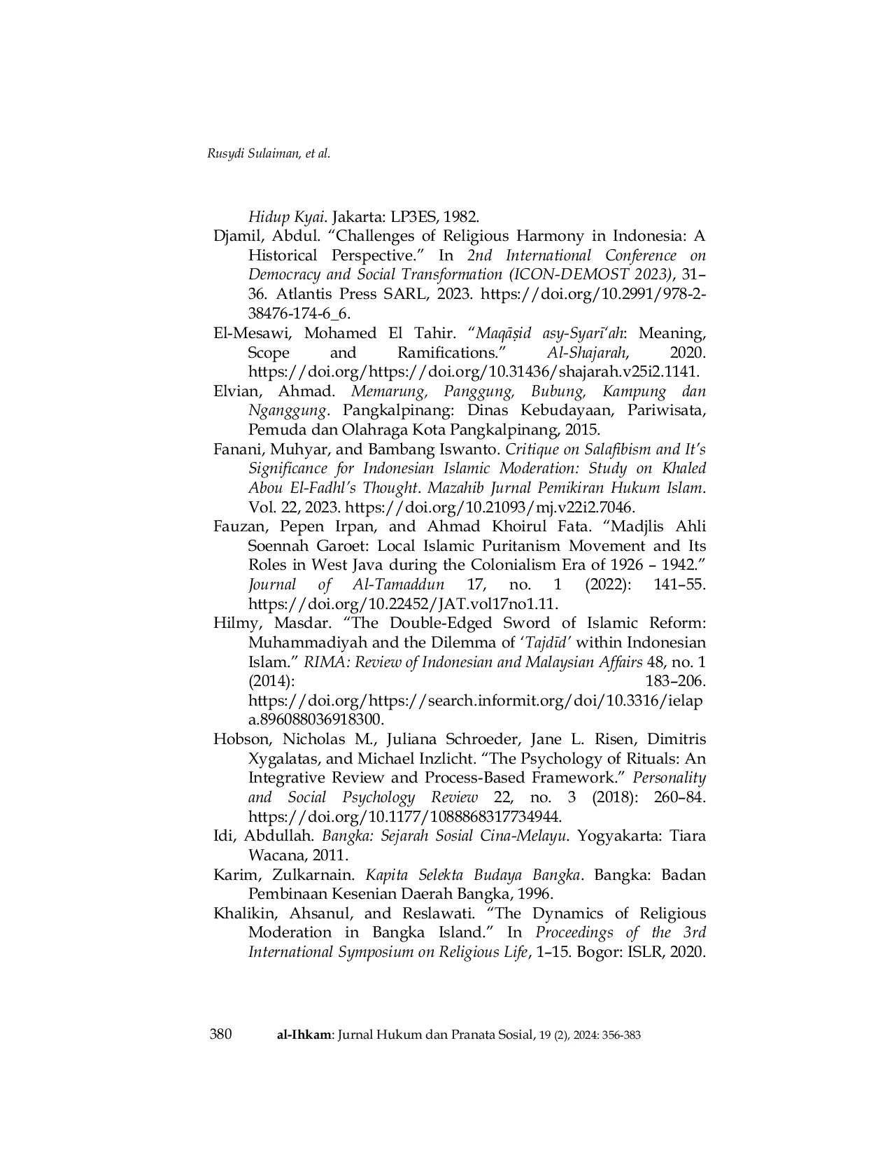 JURIS The Symbol of Acculturation and Islamic Unity in Nganggung Tradition of Bangka An Integration of MaqAid asy Syar ah with Local Wisdom