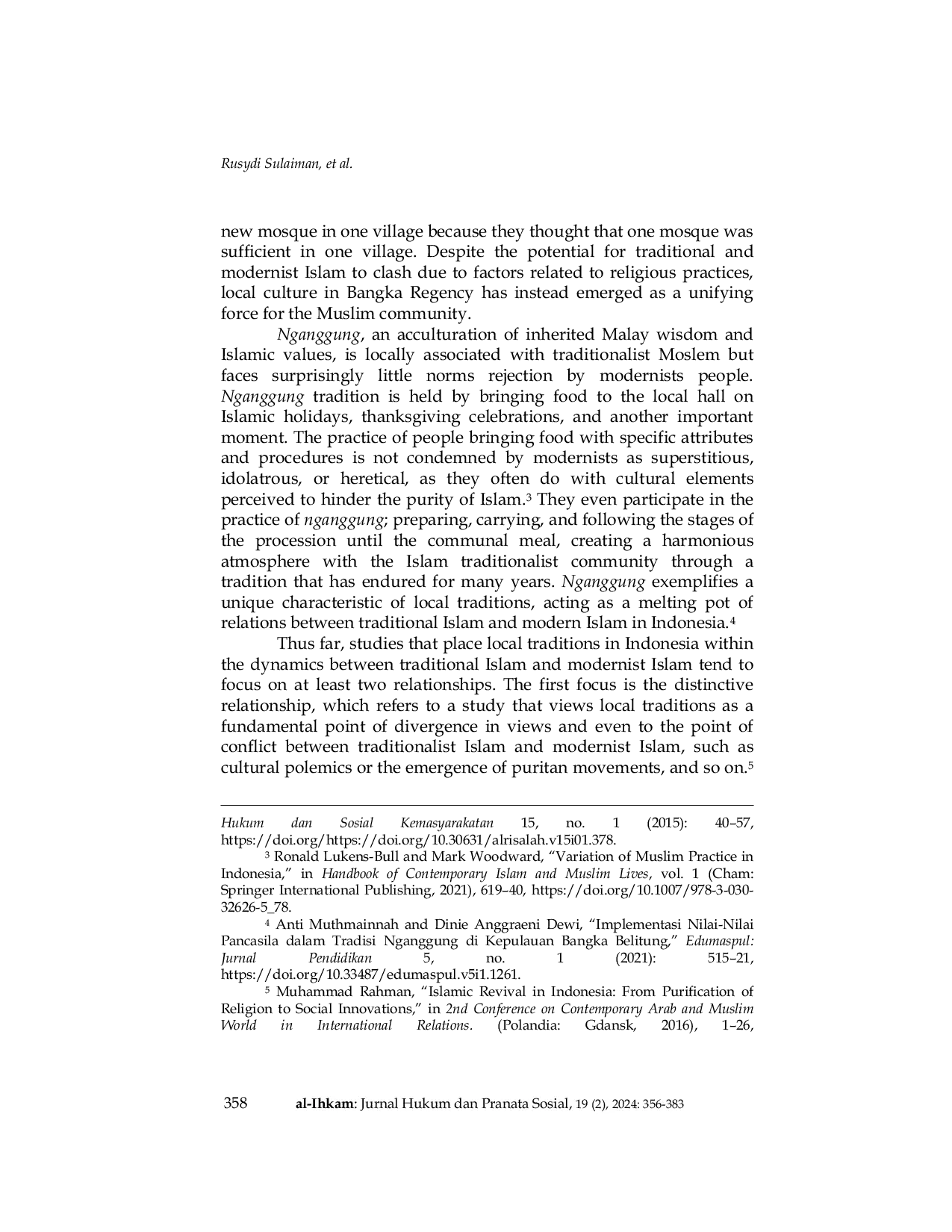 JURIS The Symbol of Acculturation and Islamic Unity in Nganggung Tradition of Bangka An Integration of MaqAid asy Syar ah with Local Wisdom