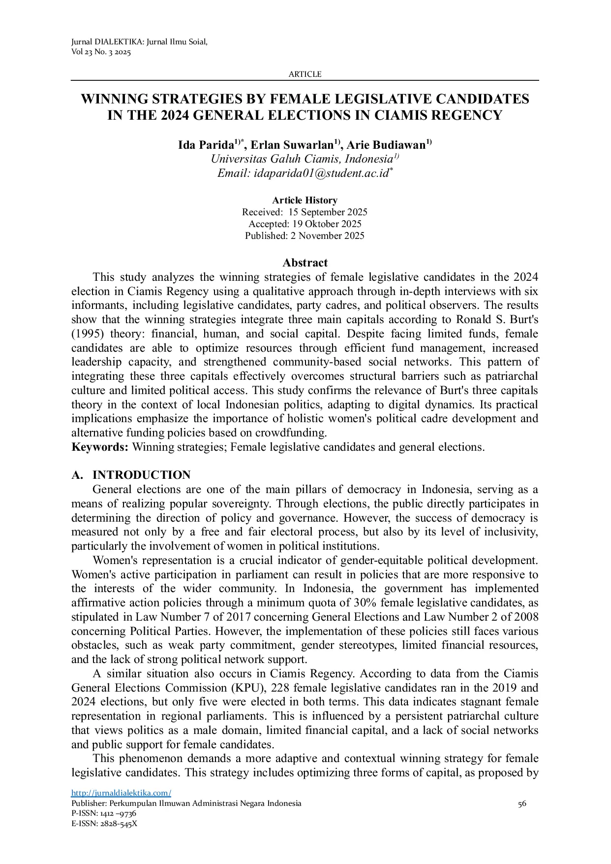 JURIS Winning Strategies By Female Legislative Candidates in The 2024 General Elections in Ciamis Regency